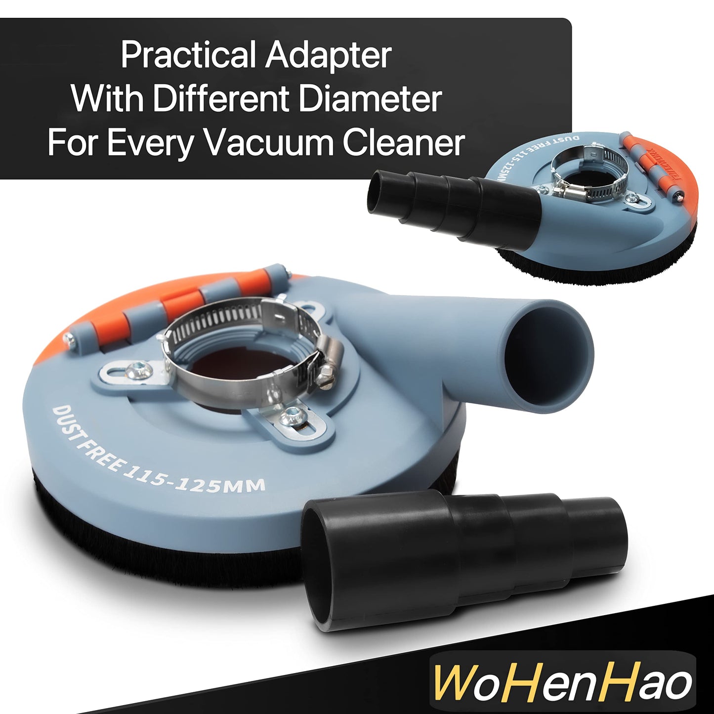 Wohenhao Dust Shroud for Angle Grinder 4.5-5 inch + 2 PCS Diamond Grinding Cup Wheel 5 inch + Replacement Brush, Universal Surface Grinding Shroud Kit for Various Surfaces