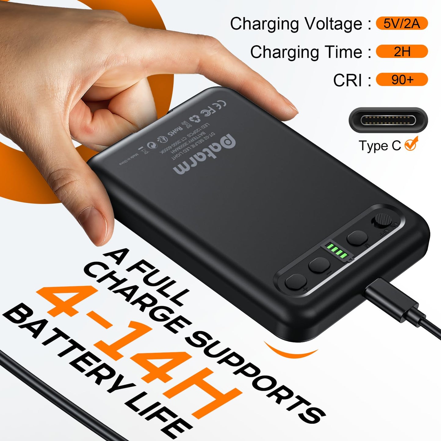 Rechargeable Soft Selfie Light for Phone, Camera, Laptop, 4-14H Battery Portable LED Light for Pictures, Phone Light Clip for Selfie, Vlog, TikTok, Makeup, Video Conference Black