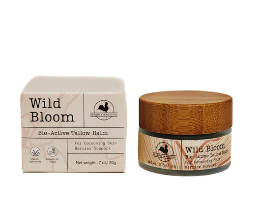 Hearth and Homestead: Handmade Wild Bloom Bio-Active Tallow Face Balm/Cream with Blue Tansy - Hydrate, Nourish, and Protect Skin - .7 oz