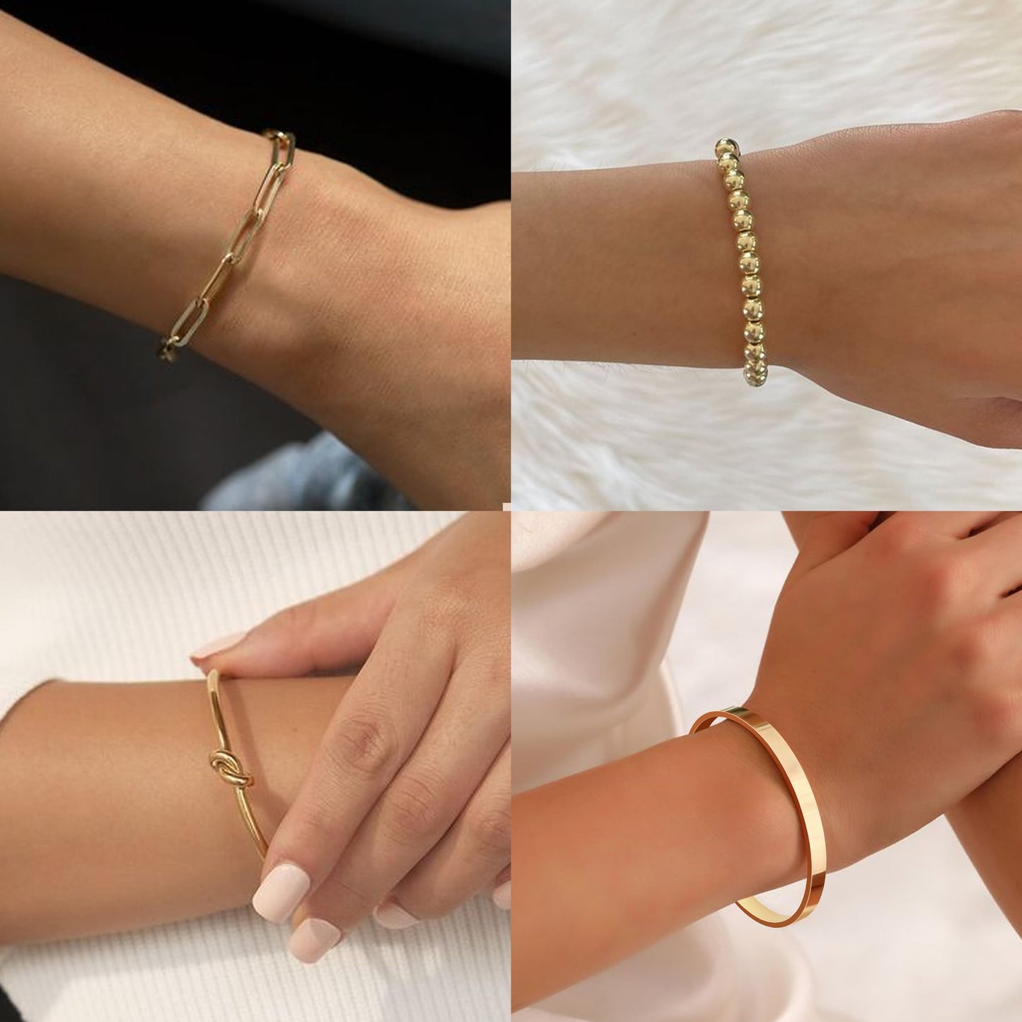 Gold Bangle Cuff Bracelets for Women Stack 14K Gold Plated Non Tarnish Bracelet Set Dainty Waterproof Jewelry for Women Trendy