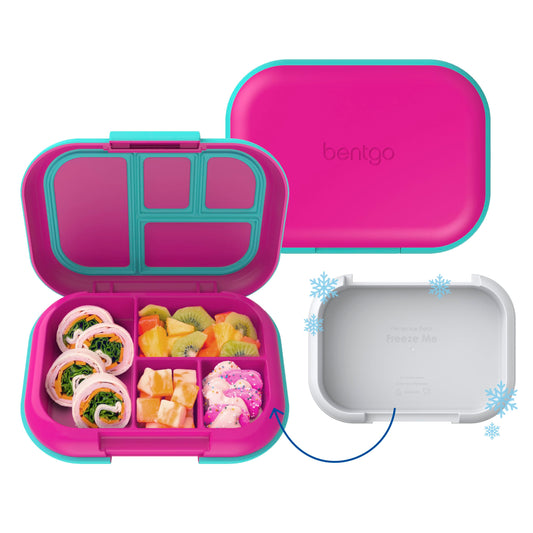 Bentgo Chill Kids Leak-Proof Lunch Box - 4-Compartment Bento Box with Built-In Ice Pack, 3.3 Cup Capacity, PFAS & BPA-Free, Microwave & Dishwasher Safe, Ideal Size for Ages 3 to 7 (Fuchsia/Teal)