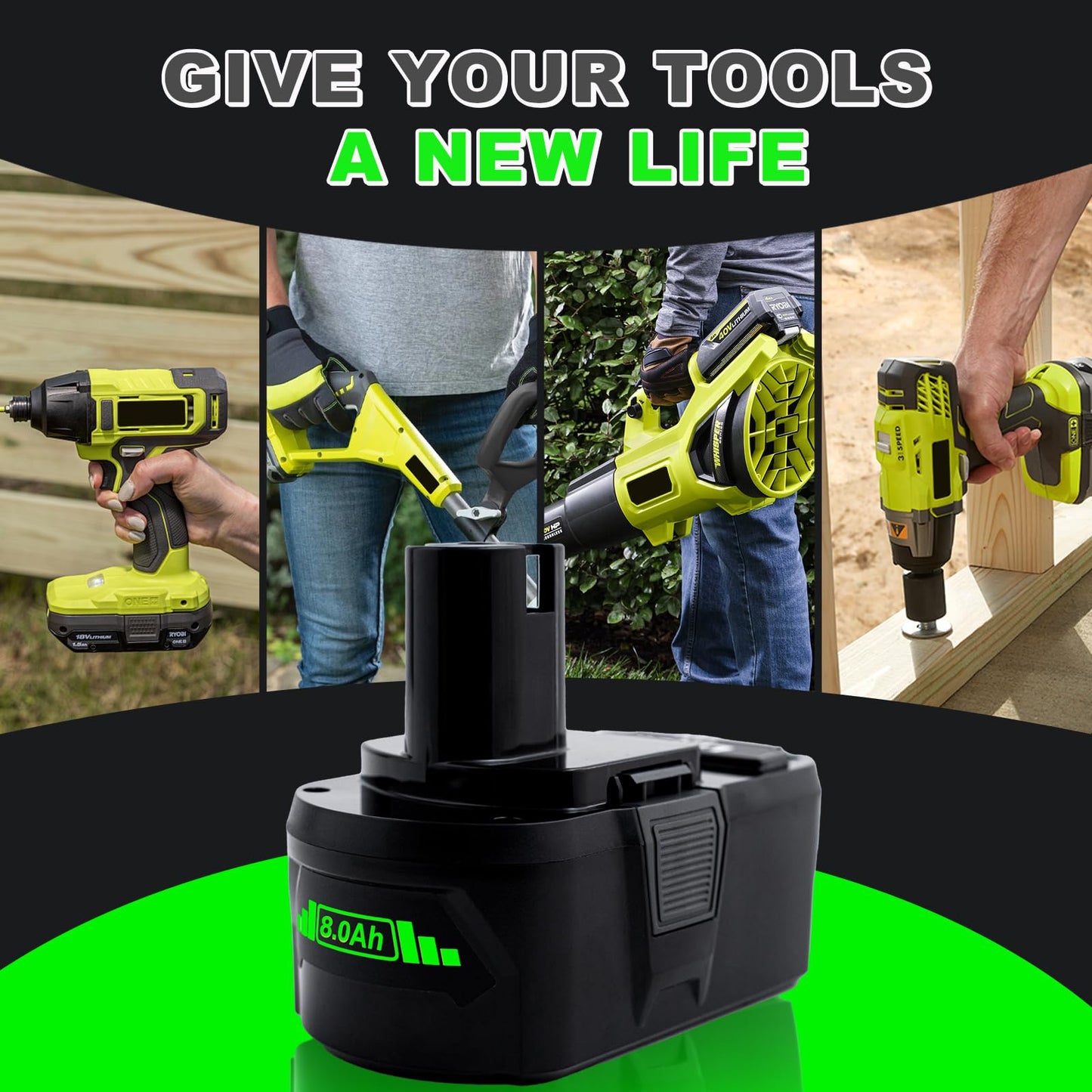 Upgrade 8000mAh High Capacity Replacement for Ryobi 18V Battery P108 P104 P105 P102 P103 P122 P109 Li-ION Compatible with Ryobi 18V ONE+ System Cordless Power Tools and Charger,2Pack