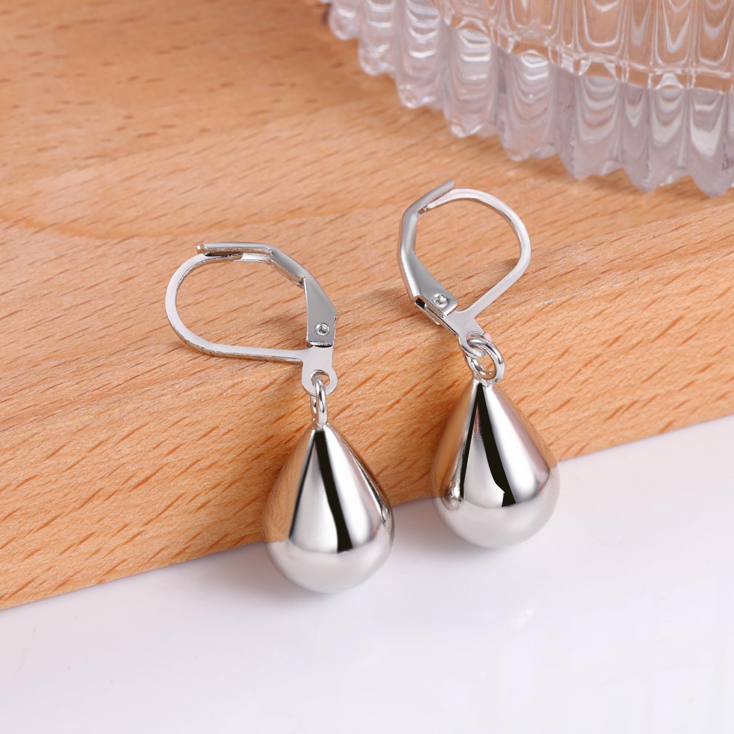 Sterling Silver Teardrop Earrings for Women Girls Silver Drop Leverback Dangle Earrings for Girls Hypoallergenic Leverback Drop Silver Earring