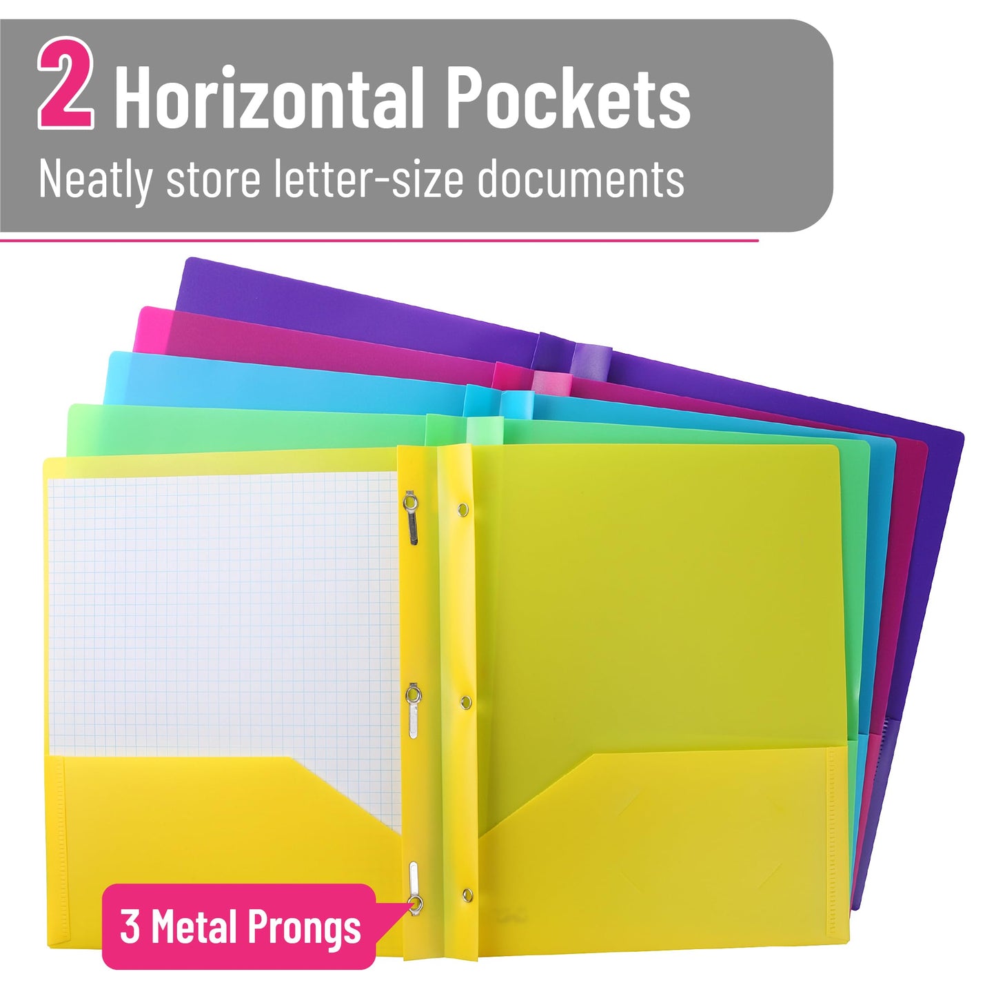 Mr. Pen- Folders with Pockets and Prong with Fasteners, 2 Pocket Folder, 3 Prong Folders, 5 Pack, Plastic, Back to School Supplies