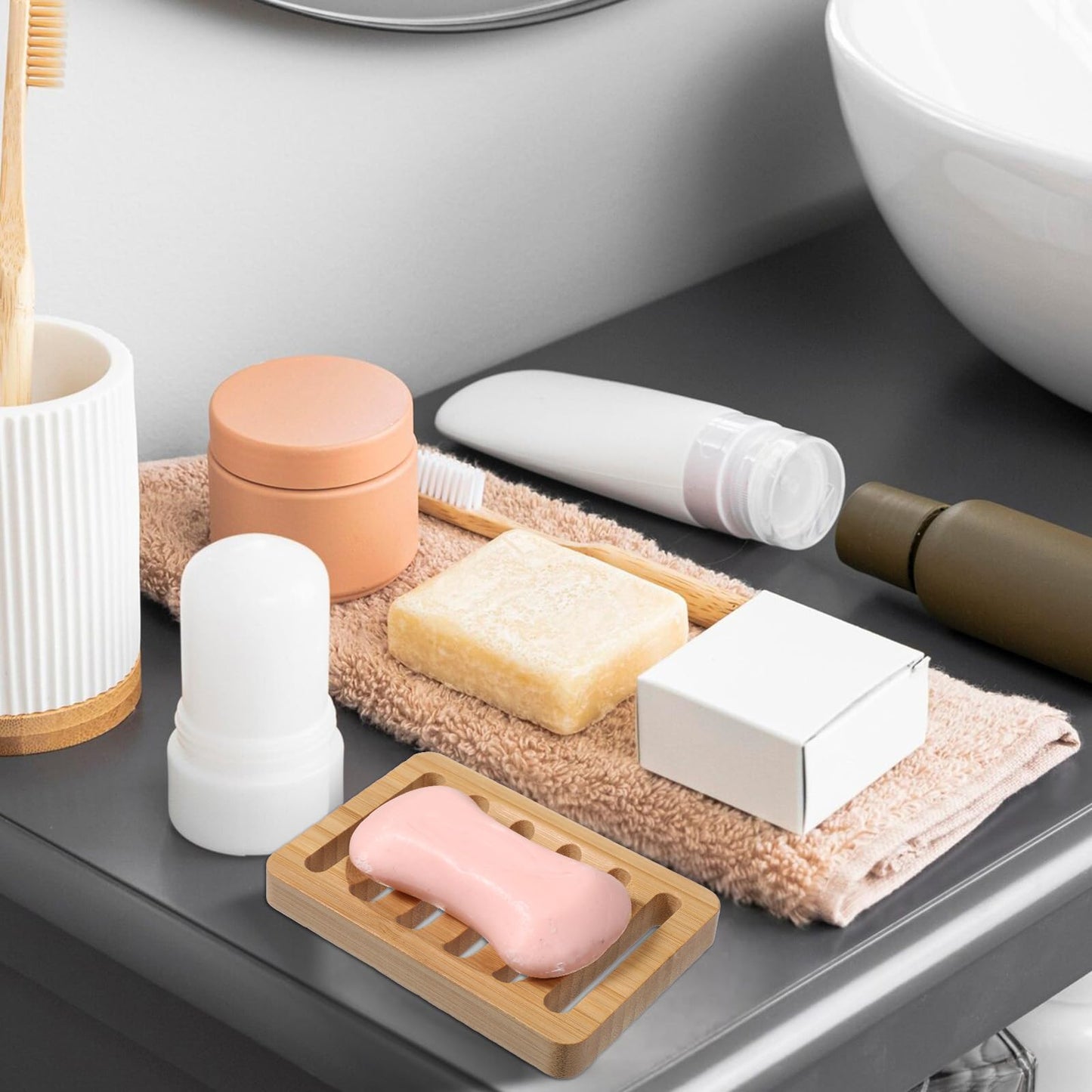 Bamboo Soap Dish, 2 Pcs Wooden Bar Soap Holder Self Draining Natural Wood Shower Soap Dish for Home Bathroom Kitchen Sink Bathtub