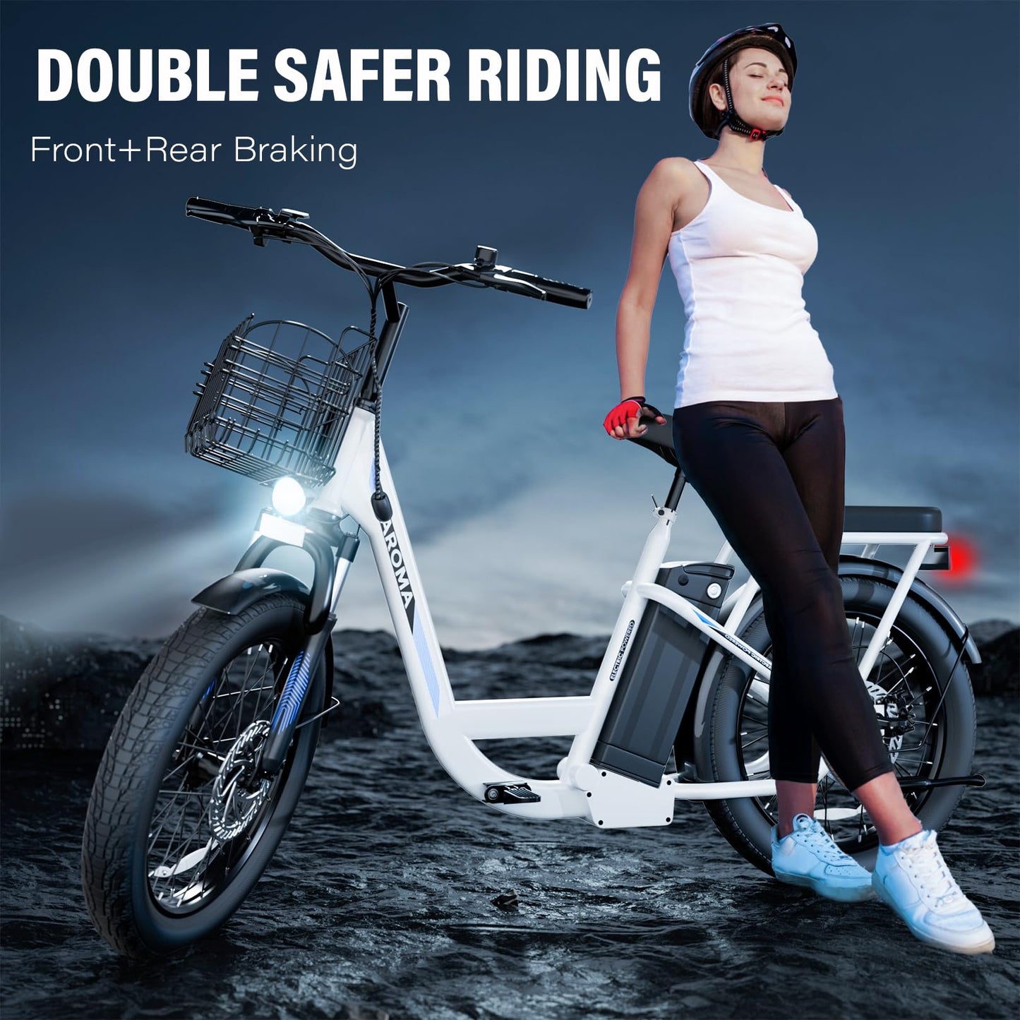 Caroma Peak 500W Electric Scooter with Seat, 20" Fat Tire Electric Bike with 36V Removable Battery, Up to 15Miles & 20MPH, Foldable Adult Electric Bicycles for Commuting with Basket (White)