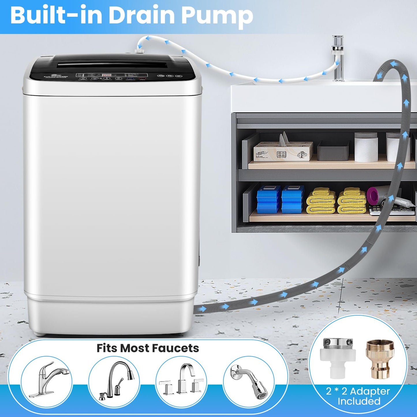 Nictemaw Portable Washing Machine 20Lbs, 2.8Cu.ft Full Automatic Portable Washer with 4 Water Levels 4 Wash Programs 3 Water Temp & Drain Pump, Compact Laundry Washer for Home, RV, Dorm