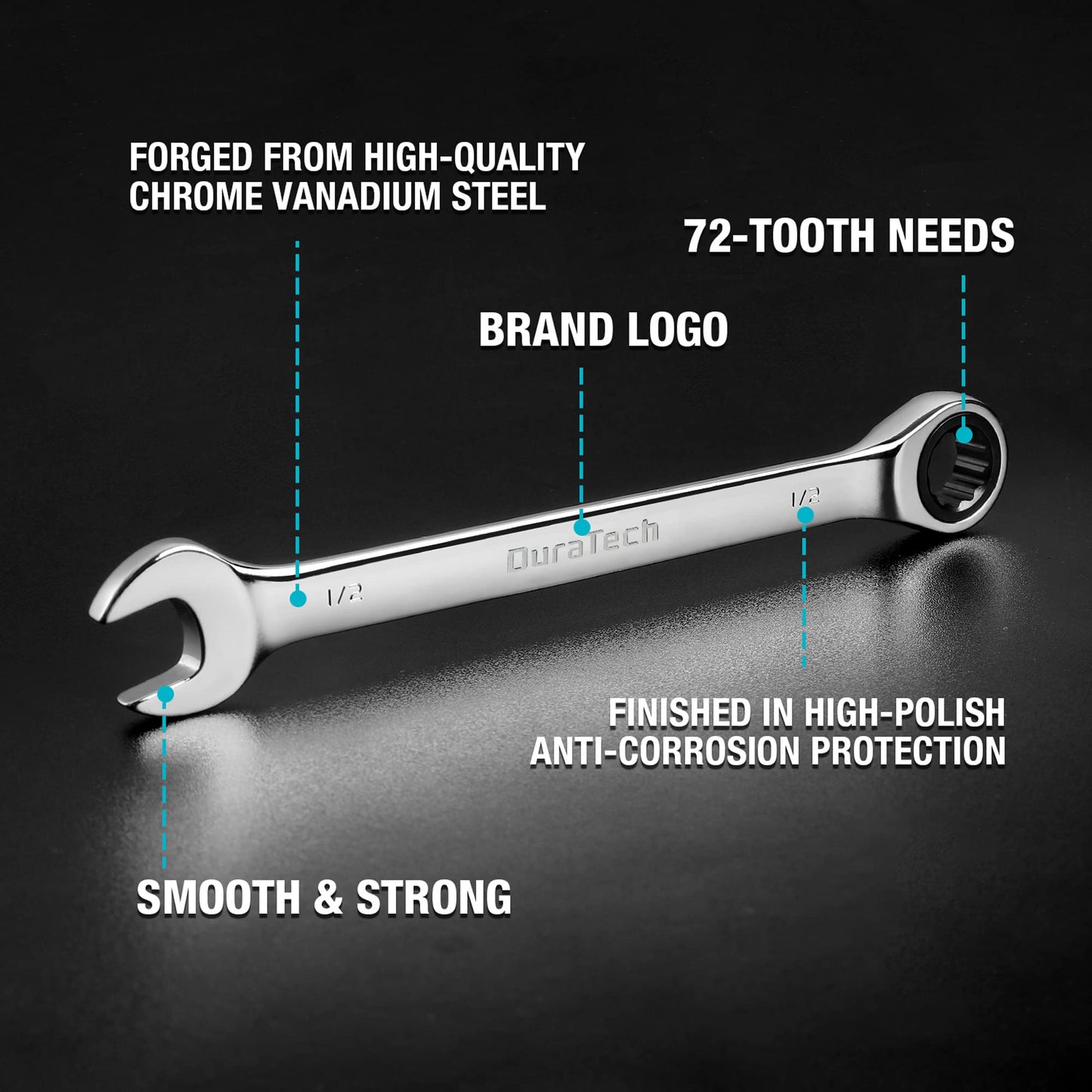 DURATECH Ratcheting Wrench Set, Combination Wrench Set, SAE & Metric, 22-piece, 1/4" to 3/4" & 6-18mm, CR-V Steel, with Pouch