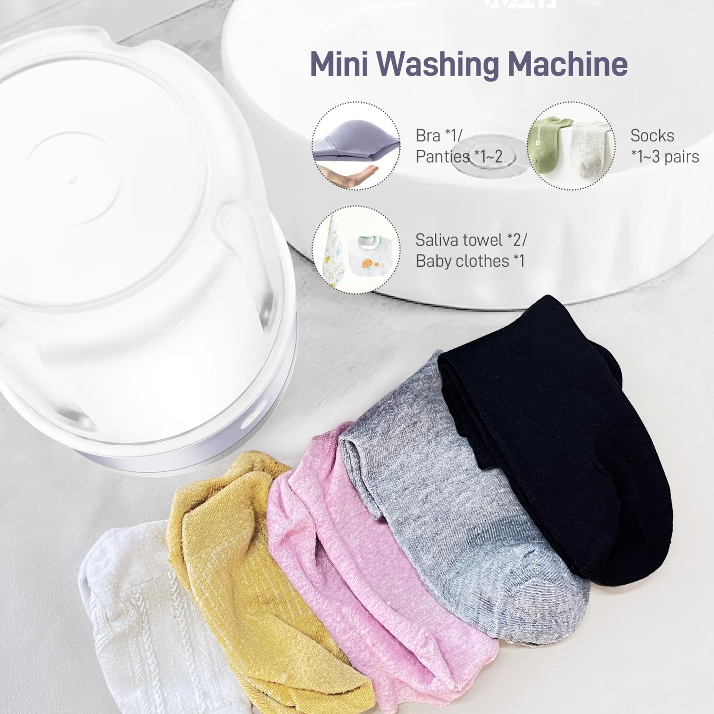 Underwear Washing Machine, Portable Mini Washing Machine | Compact Deep Cleans Underwear, Baby Clothes, Small Laundry | Lightweight for Apartment, Dorm, Hotel, Travel & Camping（Purple）