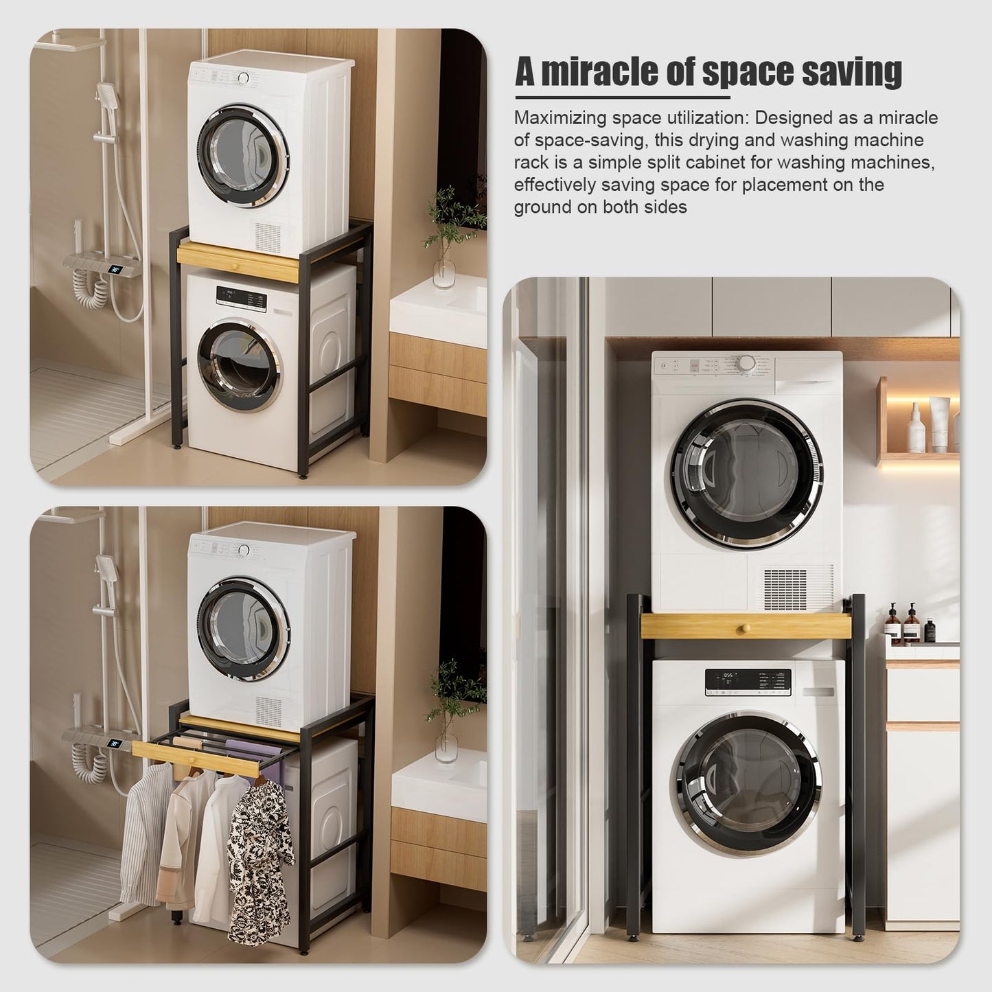 feneihe Laundry Room Shelves, Laundry Shelf with Countertop, Height Adjustable Drying Rack Clothing, Drying Rack Clothing, Space Saving Washing Machine Storage Stand for Bathroom Wooden Color