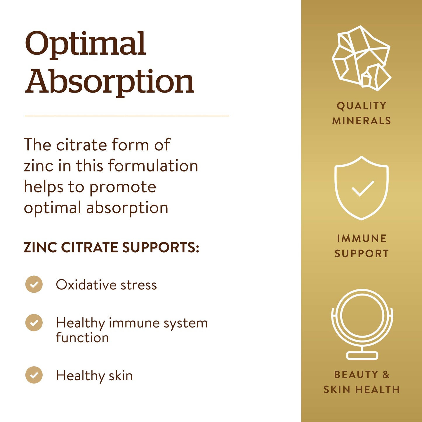 Solgar Zinc Citrate Vegetable Capsules, 100 Count, Non-GMO, Gluten Free, and Kosher, Supports Immune System Health, Healthy Skin and Eyes, Normal Taste and Vision