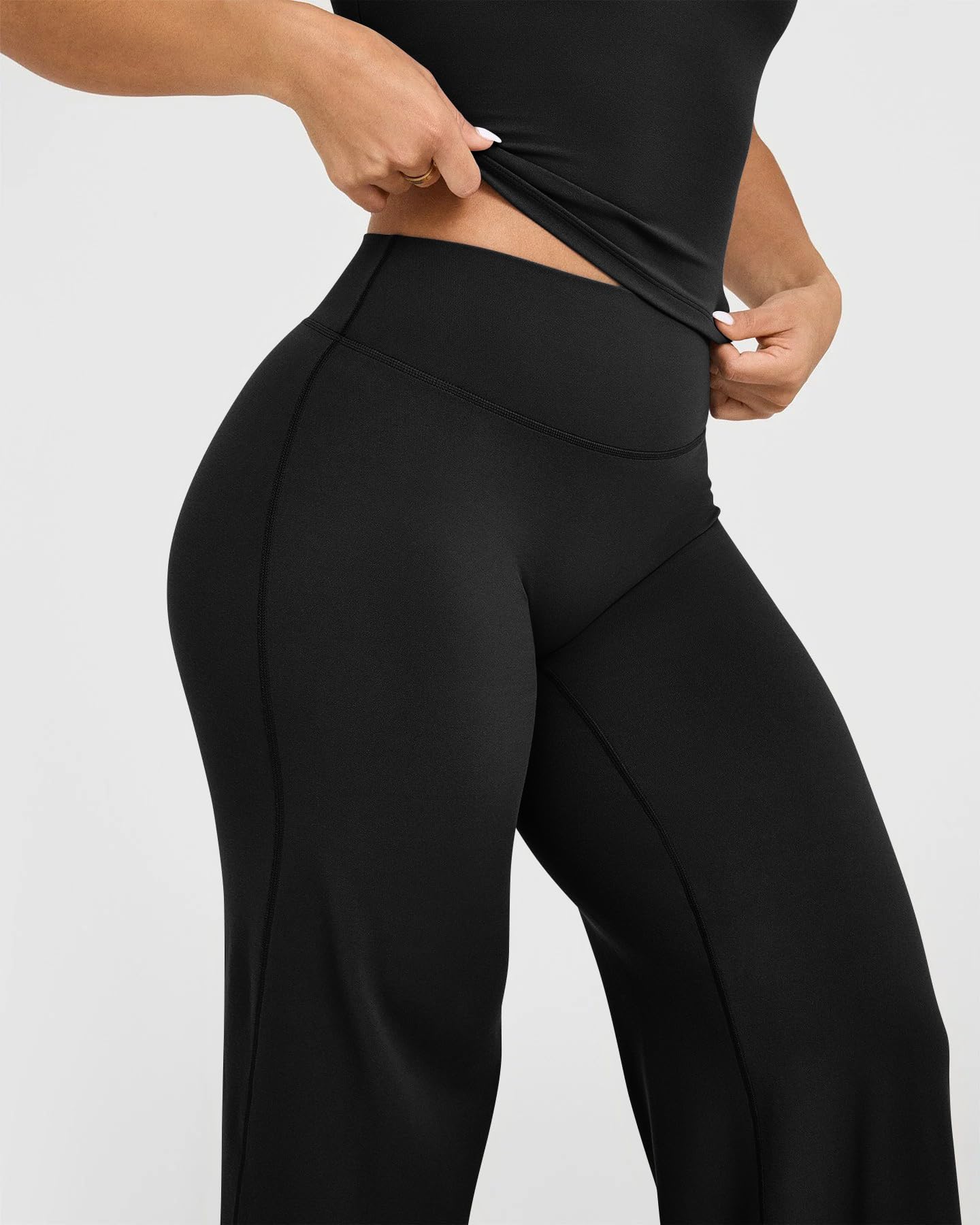 OQQ Yoga Pants Women High Waist Stretch Casual Soft Straight Leg Bottoms Black