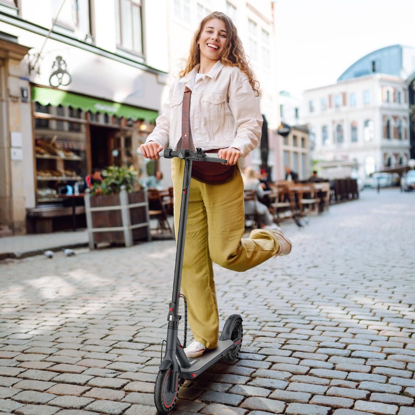 Qlaway Electric Scooter with Seat - 8.5" Solid Tire, Powerful 350W Motor, Top Speed 19 MPH, Max 16 Miles Ranges, Load 264LBS, Aluminum Alloy Frame Foldable Commuting Escooter for Adults & Teens