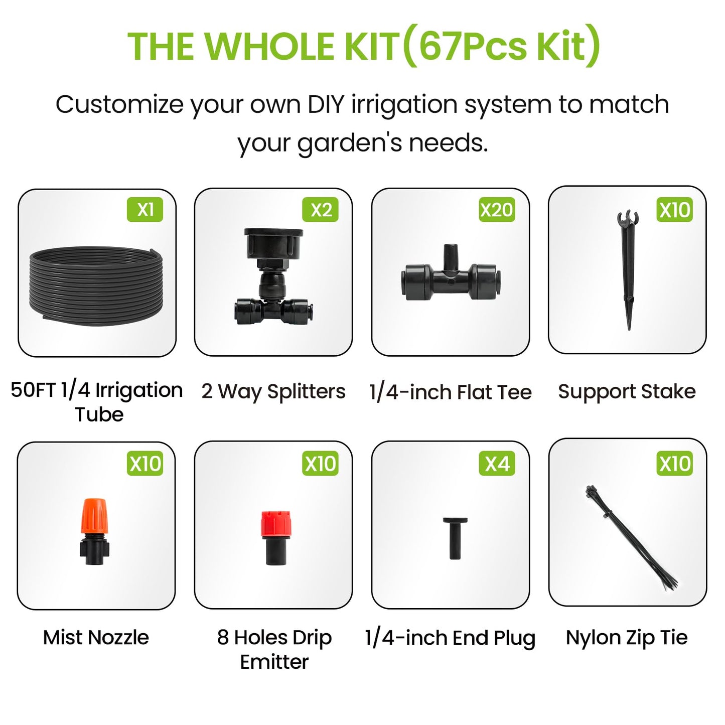 MIXC Drip Irrigation System, 50 FT Quick Connector Garden Watering System, Automatic Sprinkler Kit for Lawn Raised Bed Outdoor Plants Greenhouse with 1/4'' Tubing, Drip Emitters, Misting Nozzles