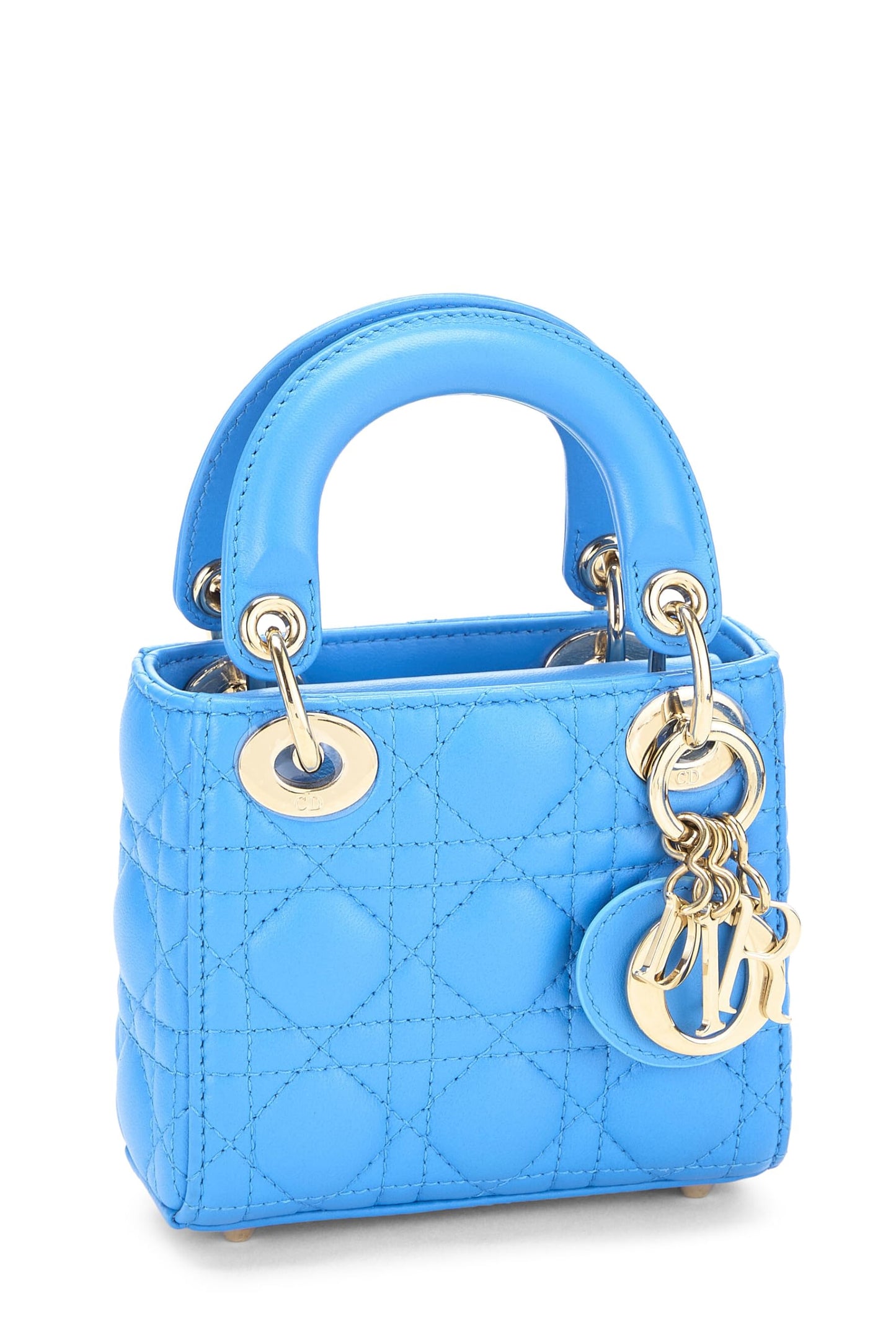Dior, Pre-Loved Blue Lambskin Lady Dior Micro, Blue
