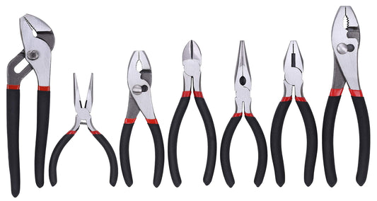 FASTPRO 7-piece Utility Pliers Set, Includes Slip Joint, Long Nose, Diagonal, Groove Joint, Linesman, and Mini Long Nose Pliers, Dipped Handle