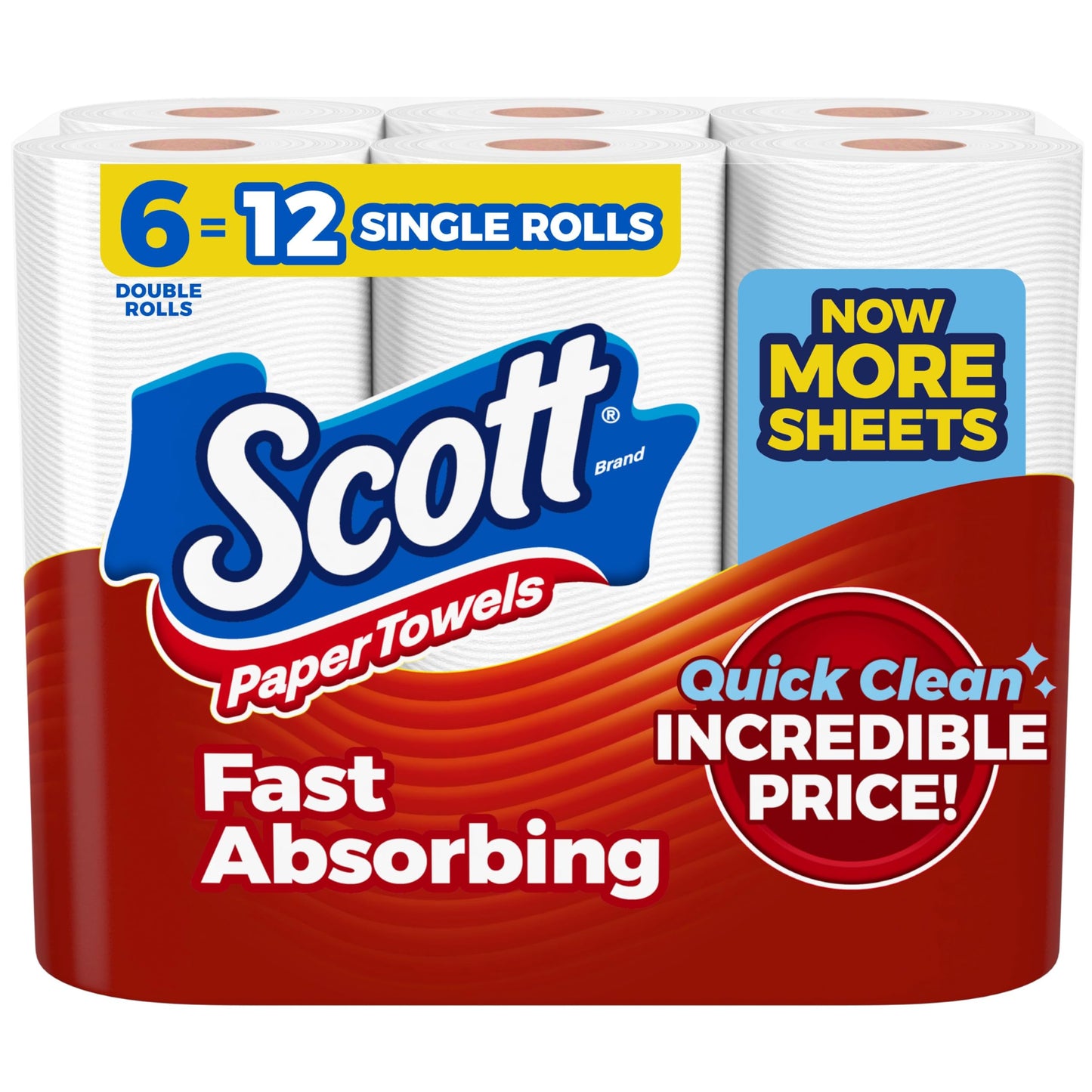 Scott Paper Towels, Choose-A-Sheet, 6 Double Rolls = 12 Regular Rolls (108 Sheets Per Roll)