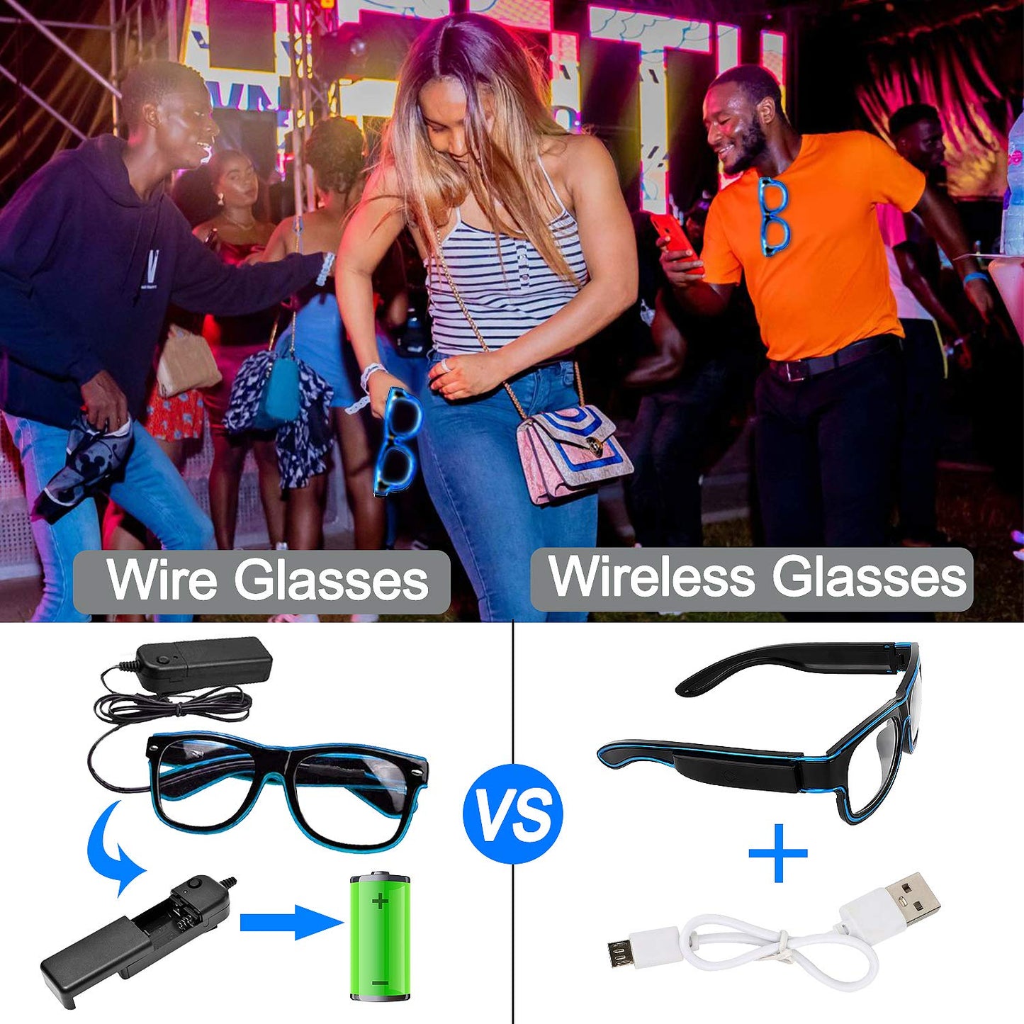 YouRfocus Wireless LED Light Up Glasses Glow in the Dark Neon Rave Glasses for Rave Party, EDM, Halloween, Christmas (Green)