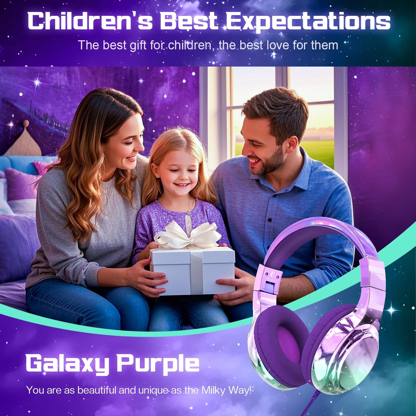 QearFun Kids Headphones Wired with 85/94dB Volume Limit, Foldable On-Ear Headset with Microphone & Audio Sharing Port for School, Travel, Tablet, iPad - for Boys & Girls