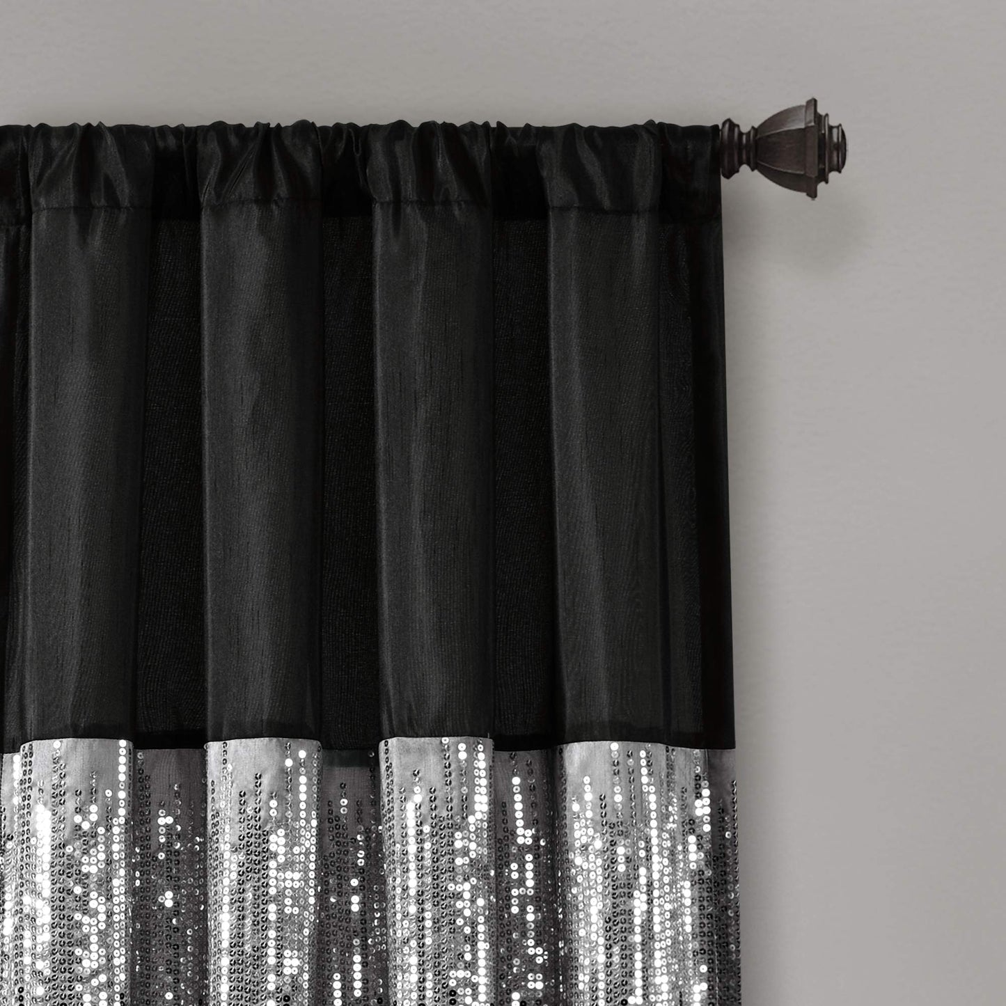 Lush Decor Night Sky Window Curtain Panel, Single 42"W x 84"L Black & White - Sequin Backdrop Curtain - Room Darkening Curtains For Bedroom - Glam Decor