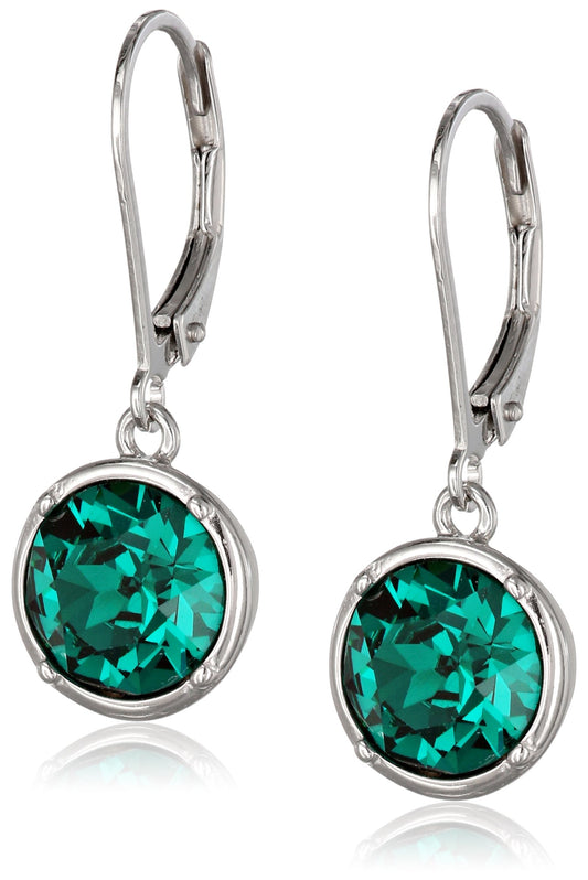 Amazon Collection Sterling Silver Emerald Green Round Dangle Earrings