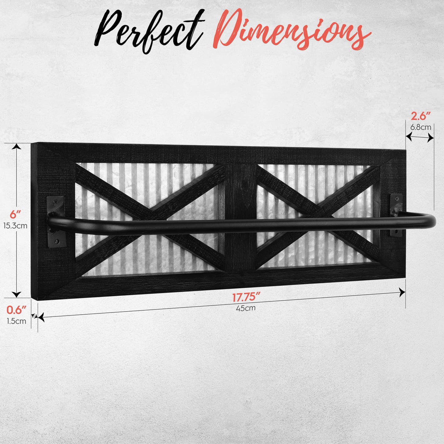 Autumn Alley Farmhouse Rustic Towel Rack Holder - Wood Towel Rack - Farmhouse Towel Holder for Rustic Bathroom and Farmhouse Kitchen Style Décor - 18" Wall Mounted, Set of 2, Rustic Black