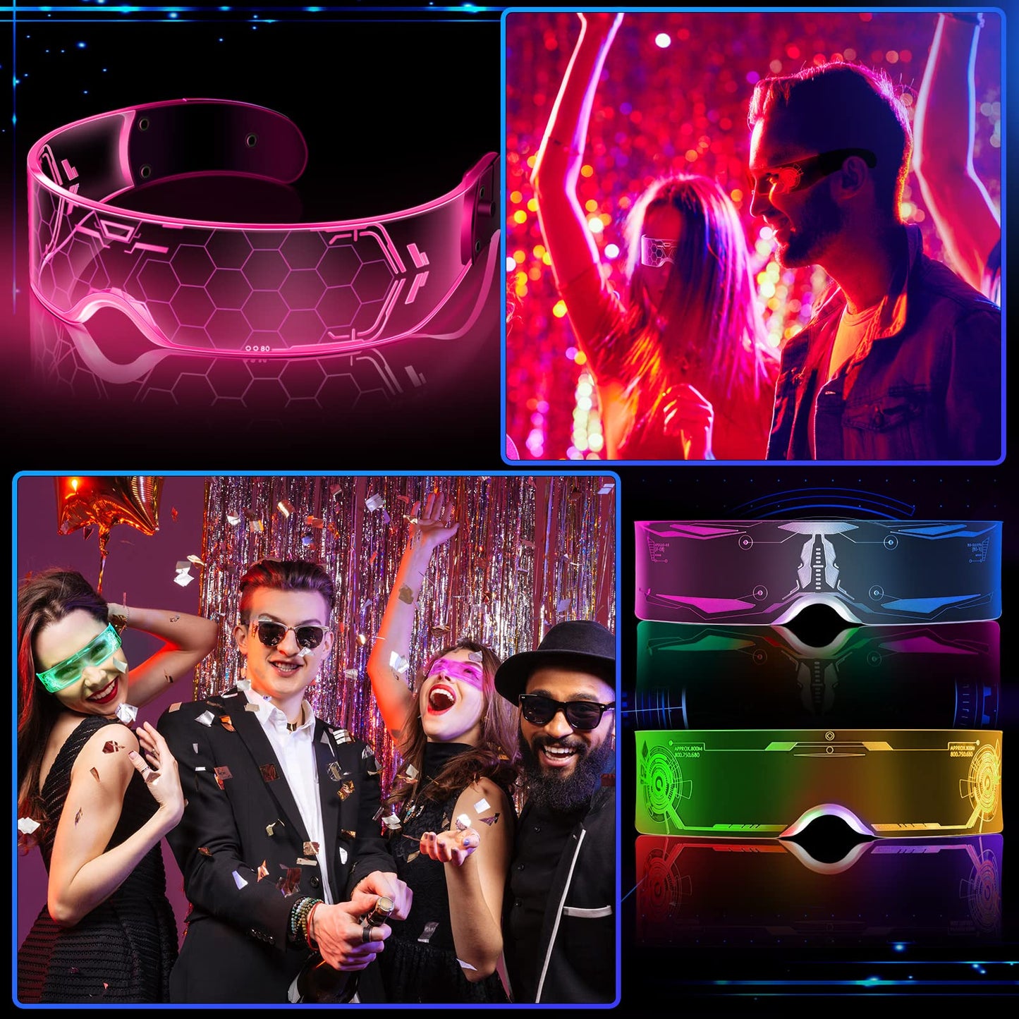 HyDren 12 Pairs LED Visor Glasses Light up Glasses Futuristic Glasses 6 Modes Honeycomb Neon Luminous Glasses Men Women Adults Rave Cosplay Bar Mardi Gras Party 6 Styles