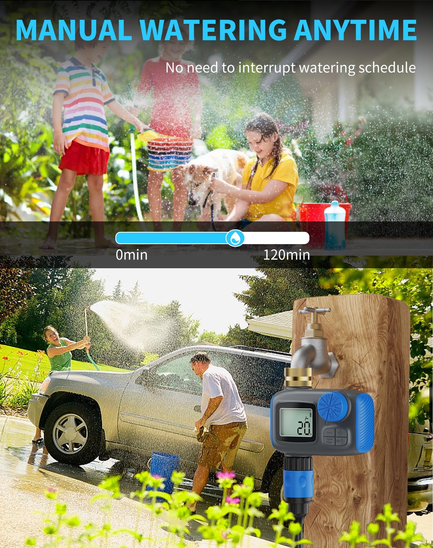 Smartale Sprinkler Timer, Programmable Hose Timers for Watering with Brass Swivel, Digital Irrigation Controller System with Rain Delay/Manual Mode/Automatic Watering for Outdoor Garden Yard Lawn