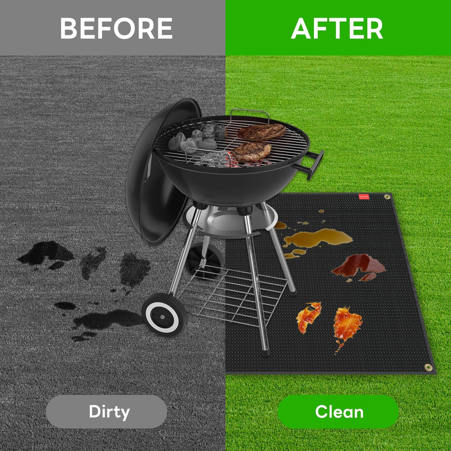 Large 48 x 40 inches Under Grill Mats for Outdoor Grill, Double-Sided Fireproof Grill Pad Mat, Fireproof, Waterproof and Oil Proof Quality BBQ Mat for Deck Patio Lawn