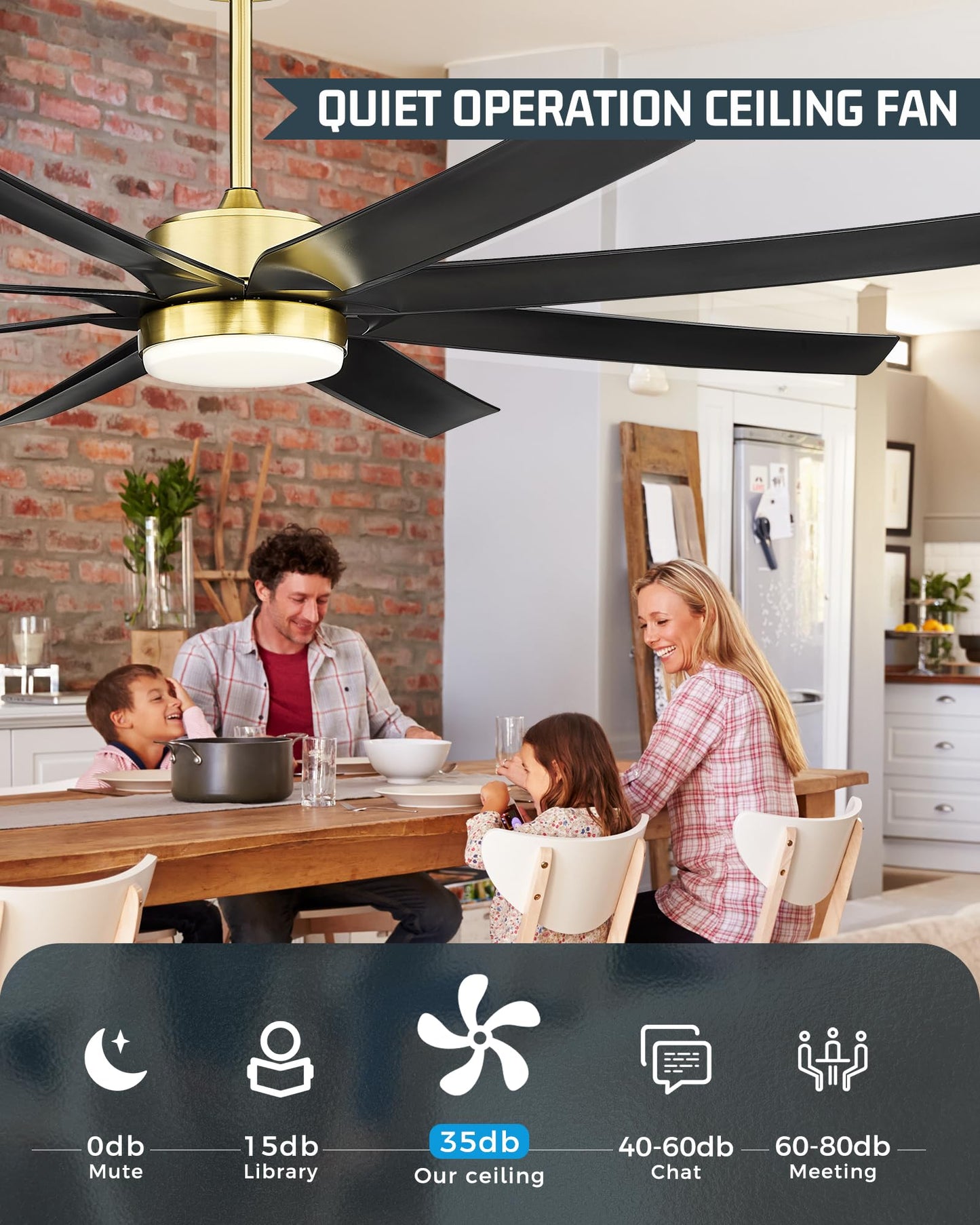 JAZAVA Black and Gold Ceiling Fan, 70 Inch Ceiling Fans with Lights and Remote, 8 ABS Blades, Reversible DC Motor,3CCT Dimmable, Modern Smart Ceiling Fans with Voice Control, CF01-BGB