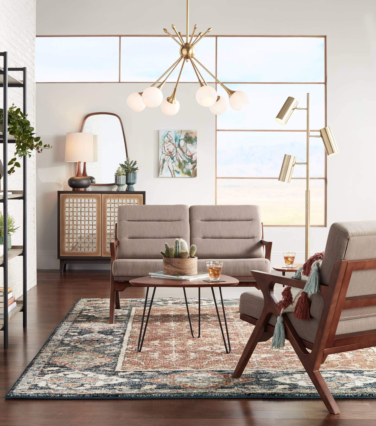 360 Lighting Andi Mid Century Modern Table Lamp 24.5" High Hammered Bronze Ceramic Wood Off White Tall Drum Shade for Living Room Bedroom House Bedside Nightstand Home Office (Color May Vary)