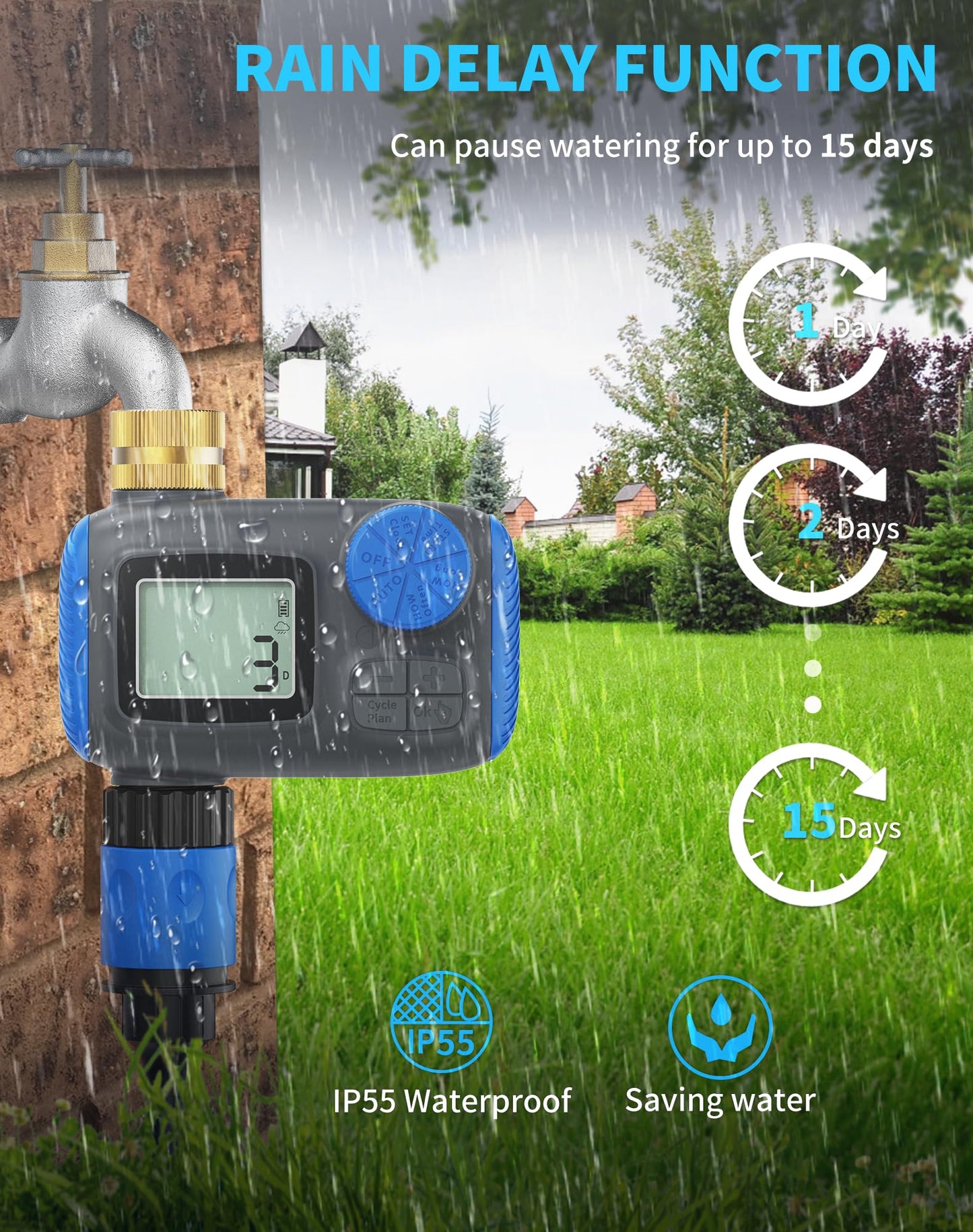 Smartale Sprinkler Timer, Programmable Hose Timers for Watering with Brass Swivel, Digital Irrigation Controller System with Rain Delay/Manual Mode/Automatic Watering for Outdoor Garden Yard Lawn