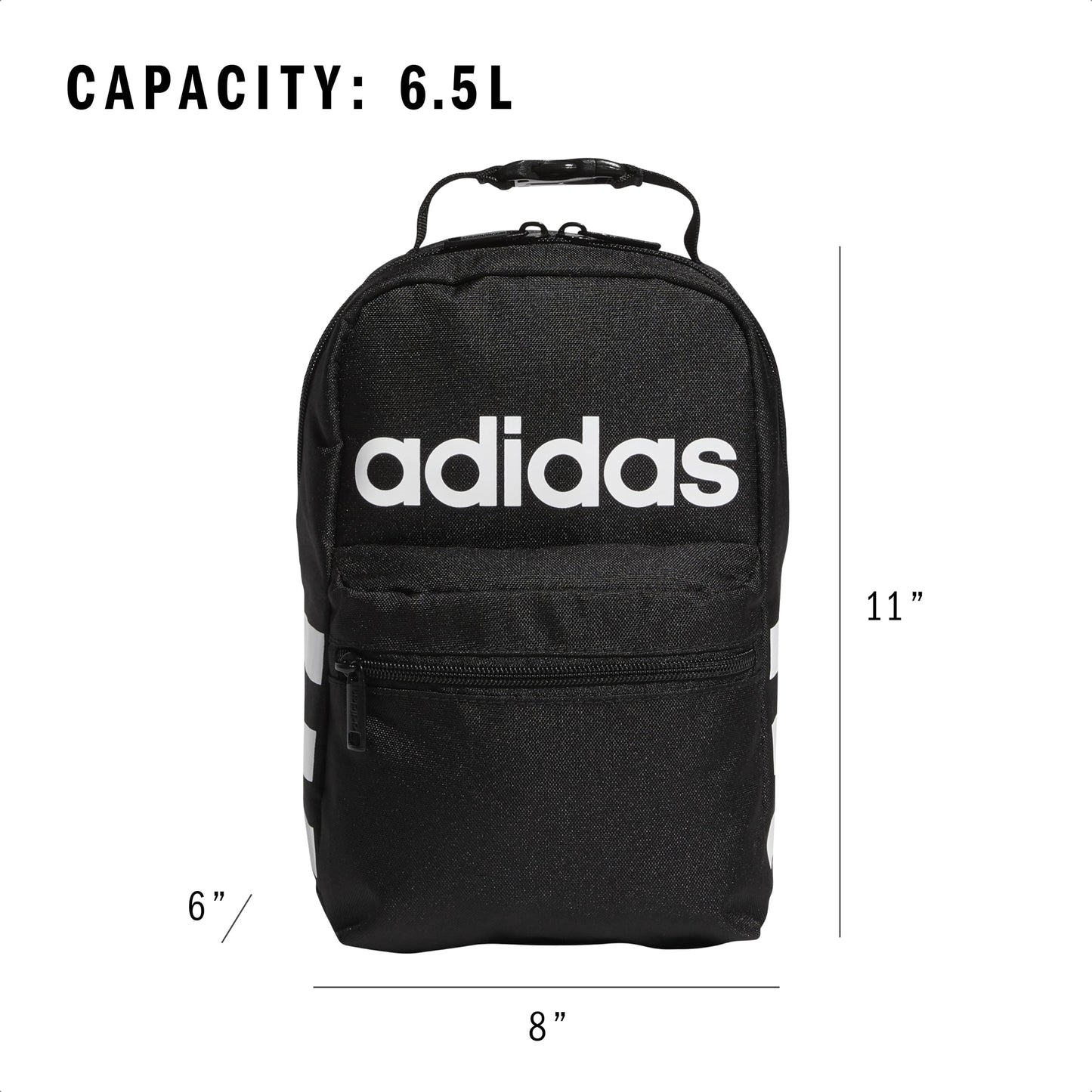 adidas Santiago Lunch Bag Cooler for Women and Men, Insulated Food Container Box with Mesh Pocket, Black/White/2.0, One Size