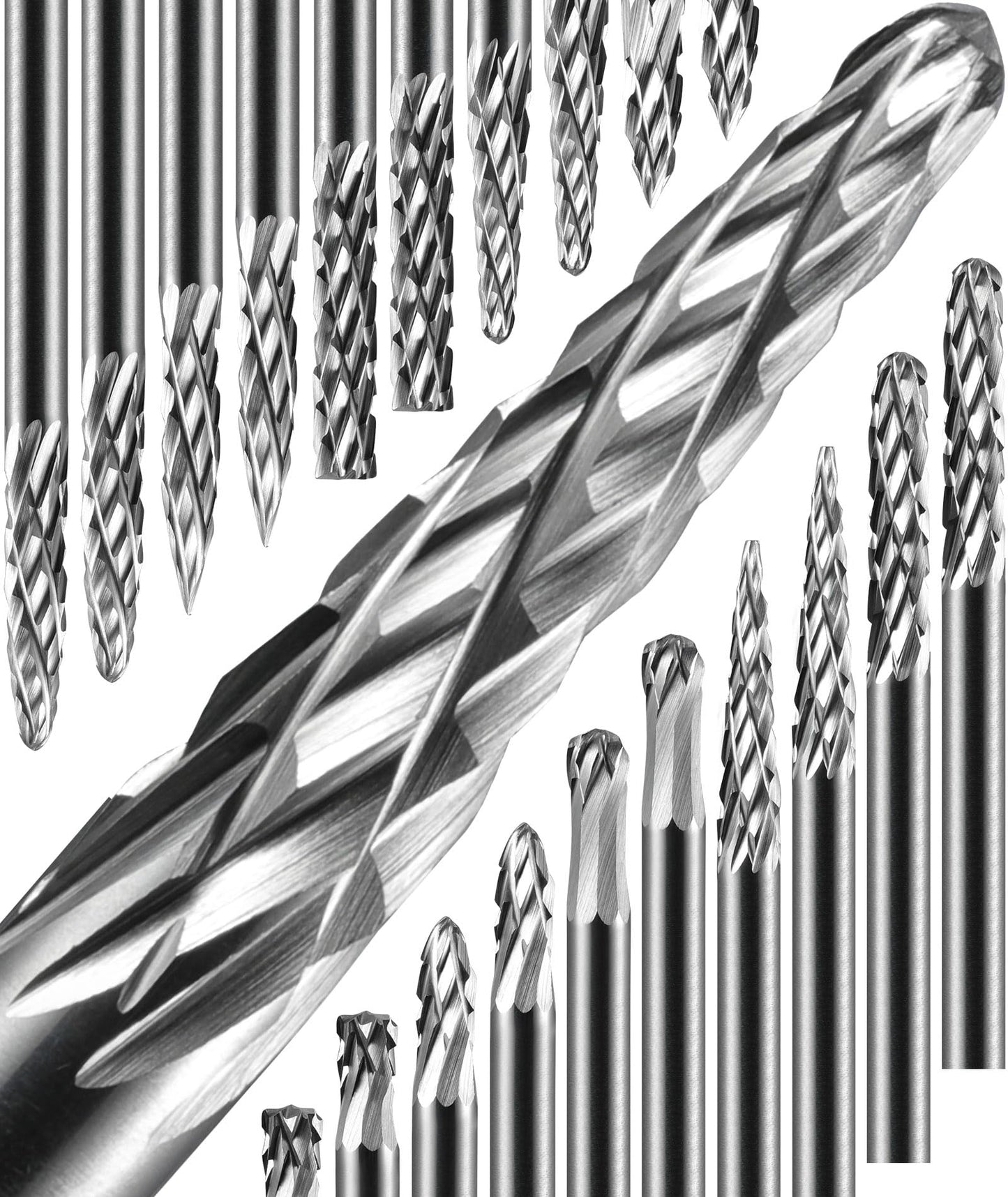 Sworker 20 Pcs Carbide Burr Set 1/8" Shank Compatible with Dremel Bits Rotary Tools Attachment Kit Rasp Drill File Accessories Metal Wood Stone Steel Grinding Carving Cutting Polishing Solid Tungsten