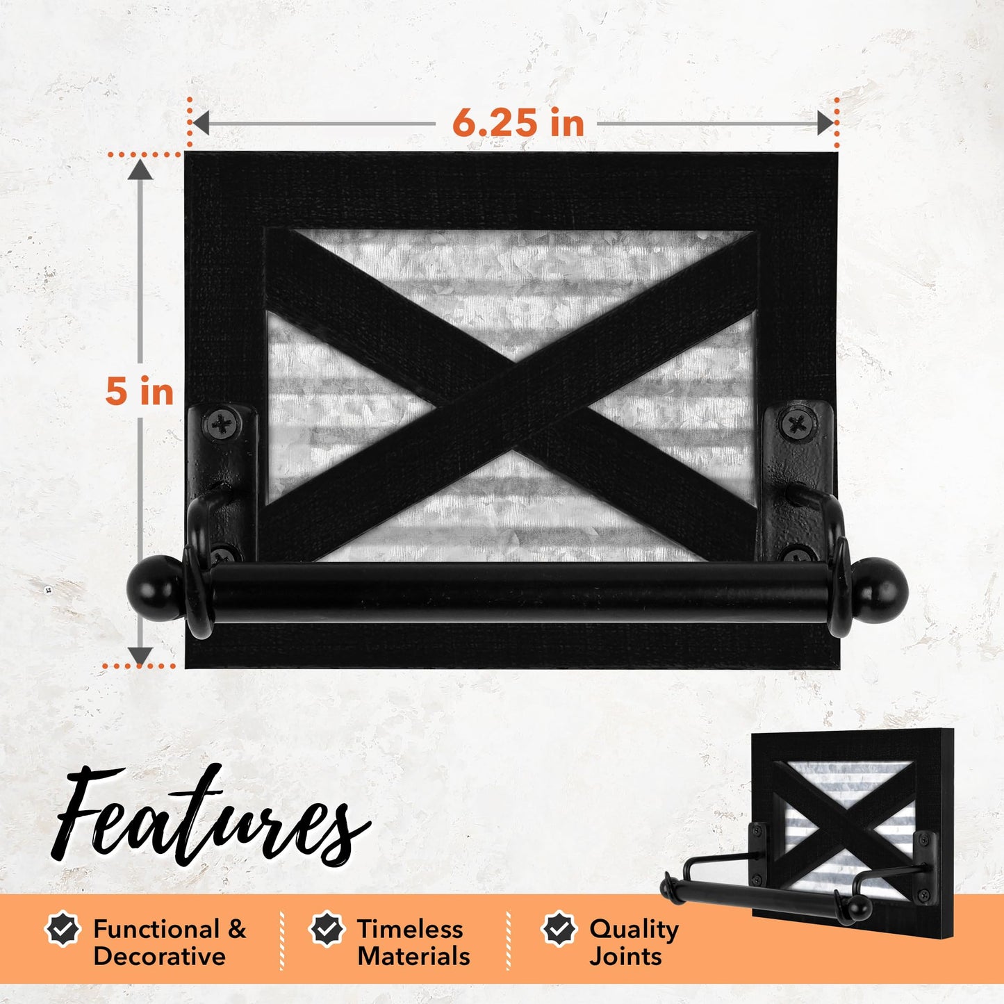 Autumn Alley Black Farmhouse Toilet Paper Holder - Farmhouse Bathroom Decorative Accessory - Black Wood & Corrugated Galvanized Metal - Adds Rustic Charm