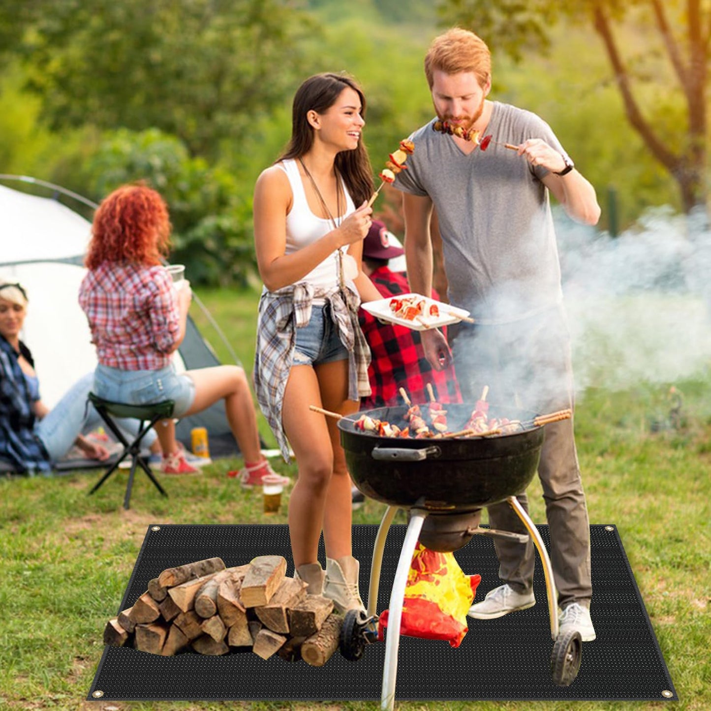 Large 48 x 40 inches Under Grill Mats for Outdoor Grill, Double-Sided Fireproof Grill Pad Mat, Fireproof, Waterproof and Oil Proof Quality BBQ Mat for Deck Patio Lawn