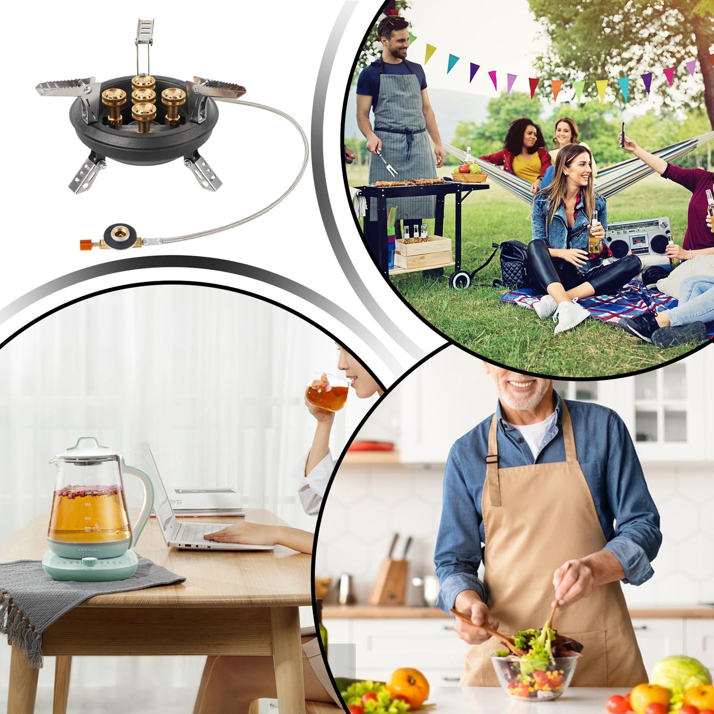 Backpacking Stove - Portable Folding Stove, Five Burner Cooktop | Wind Resistant Outdoor Cooking System, Compact Flame Control Burner Kit, Lightweight Propane Cooking Equipment, 16000W Camping Heat