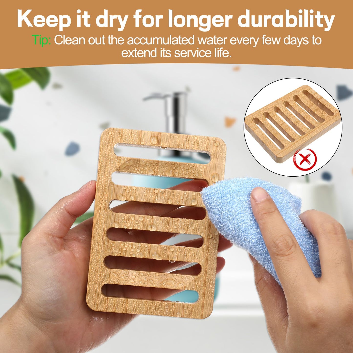 Bamboo Soap Dish, 2 Pcs Wooden Bar Soap Holder Self Draining Natural Wood Shower Soap Dish for Home Bathroom Kitchen Sink Bathtub