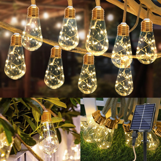 TUODAW Solar String Lights Outdoor,26 Ft Vintage Rope Hemp Solar Patio with 8Modes and Remote Control,LED Patio Lights Waterproof Christmas Decoration Light