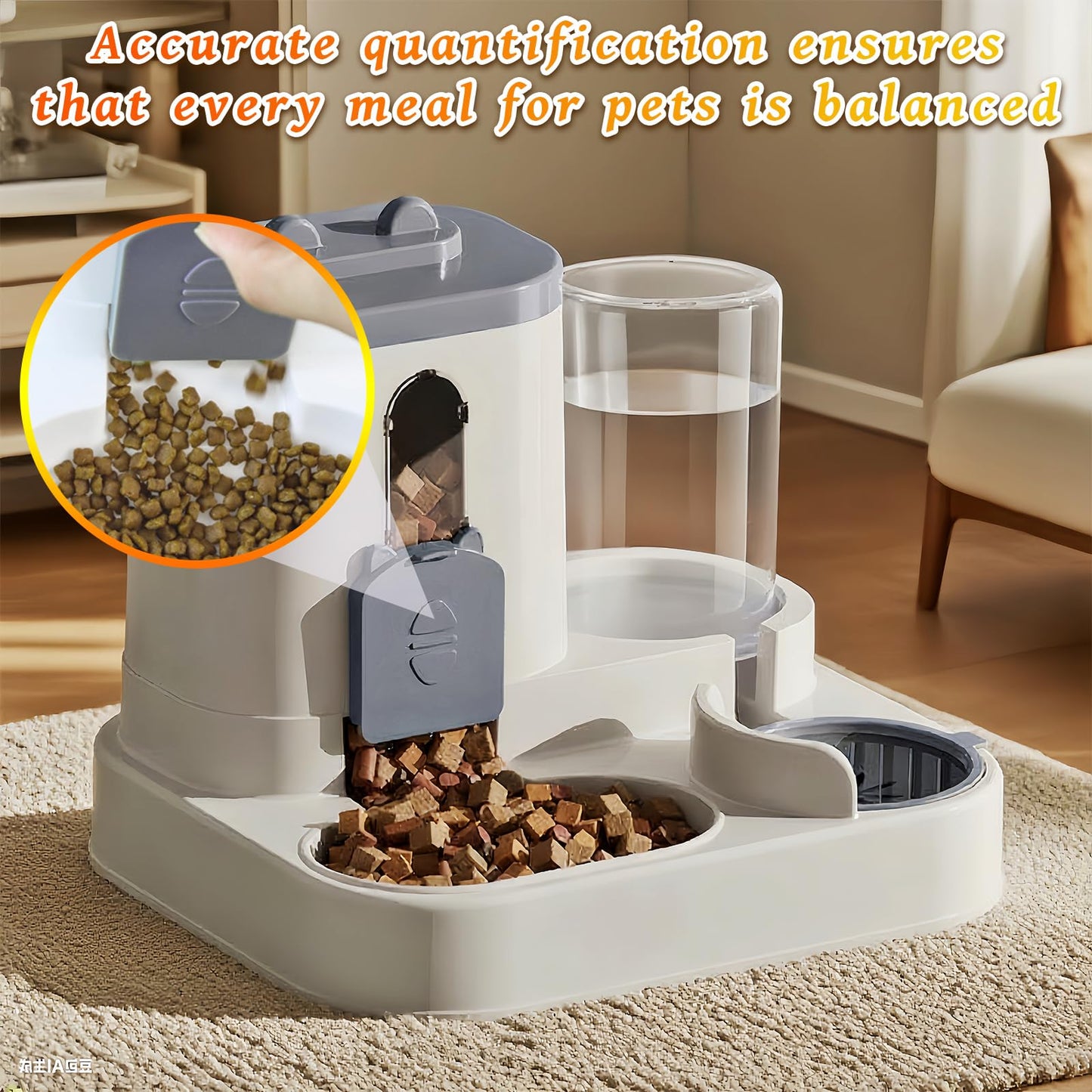 Gravity Cat Feeder and Water Dispenser, 2 in 1 Automatic Cat Feeder, 2 Pack Large Capacity Self Feeding for Small Medium Dog Puppy Kitten （Grey）