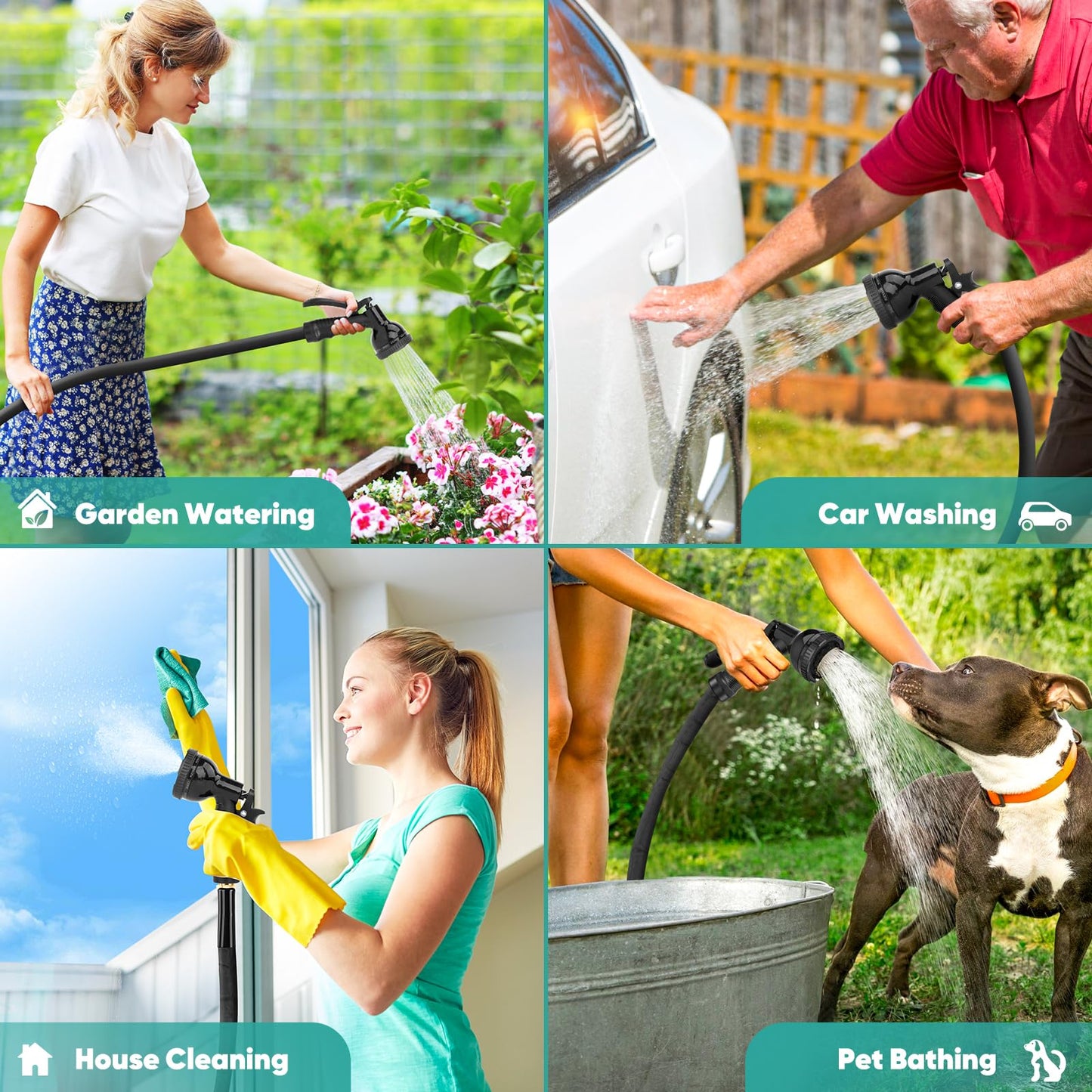 CXEZSIK Garden Hose Non-Expanding 100ft, Flexible Garden Hose with 10 Function Hose Nozzle, Lightweight, Kink Free and Water Hose for Outdoor,Yard, Lawn, Car Wash, Marine,and Camper Use