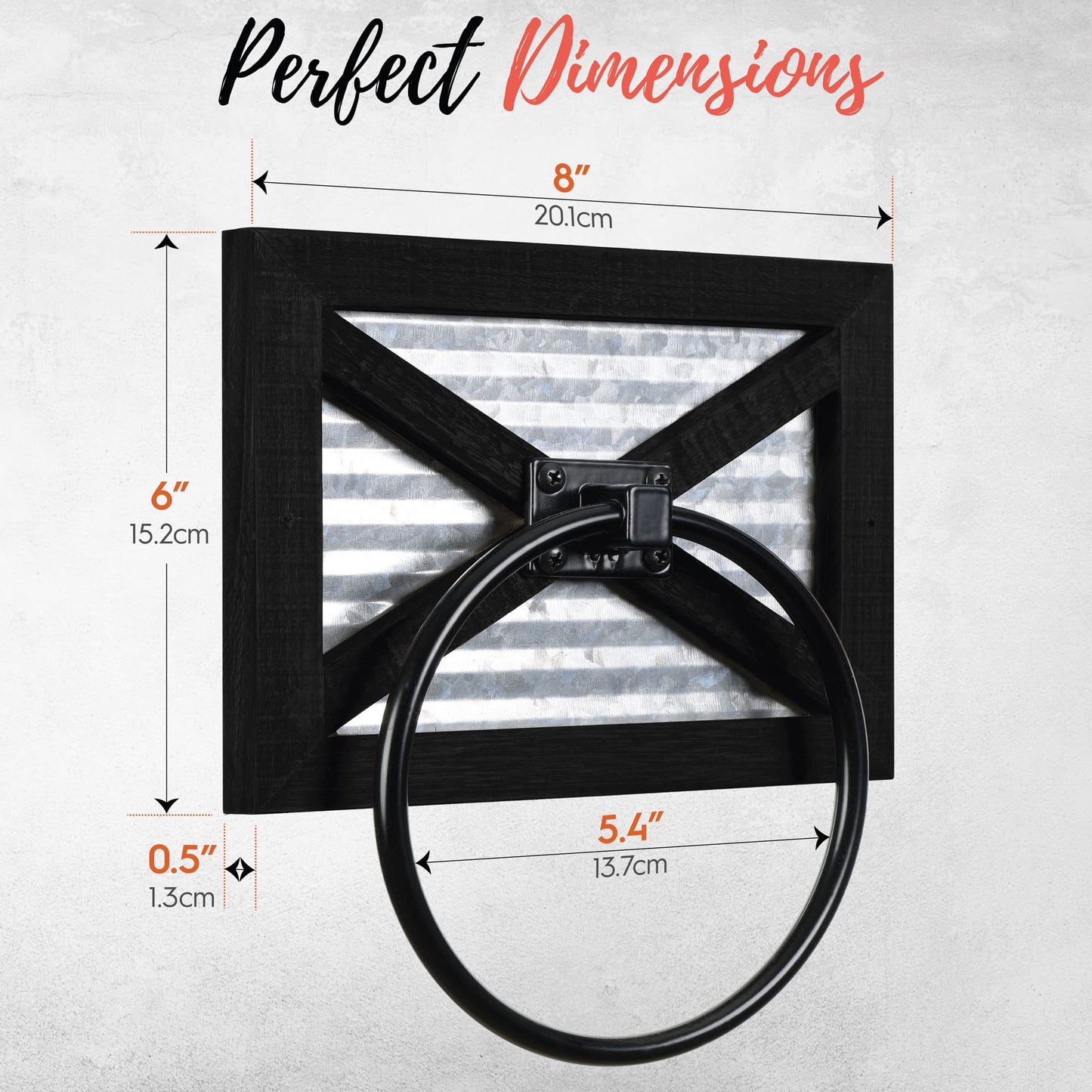 Autumn Alley Farmhouse Decor Hand Towel Ring for Bathroom - Rustic Hand Towel Holder - Rustic Towel Rack Ring Holder, Wall Mounted, Bathroom Decor Towels Mix of Wood, Galvanized Metal, Black Wood