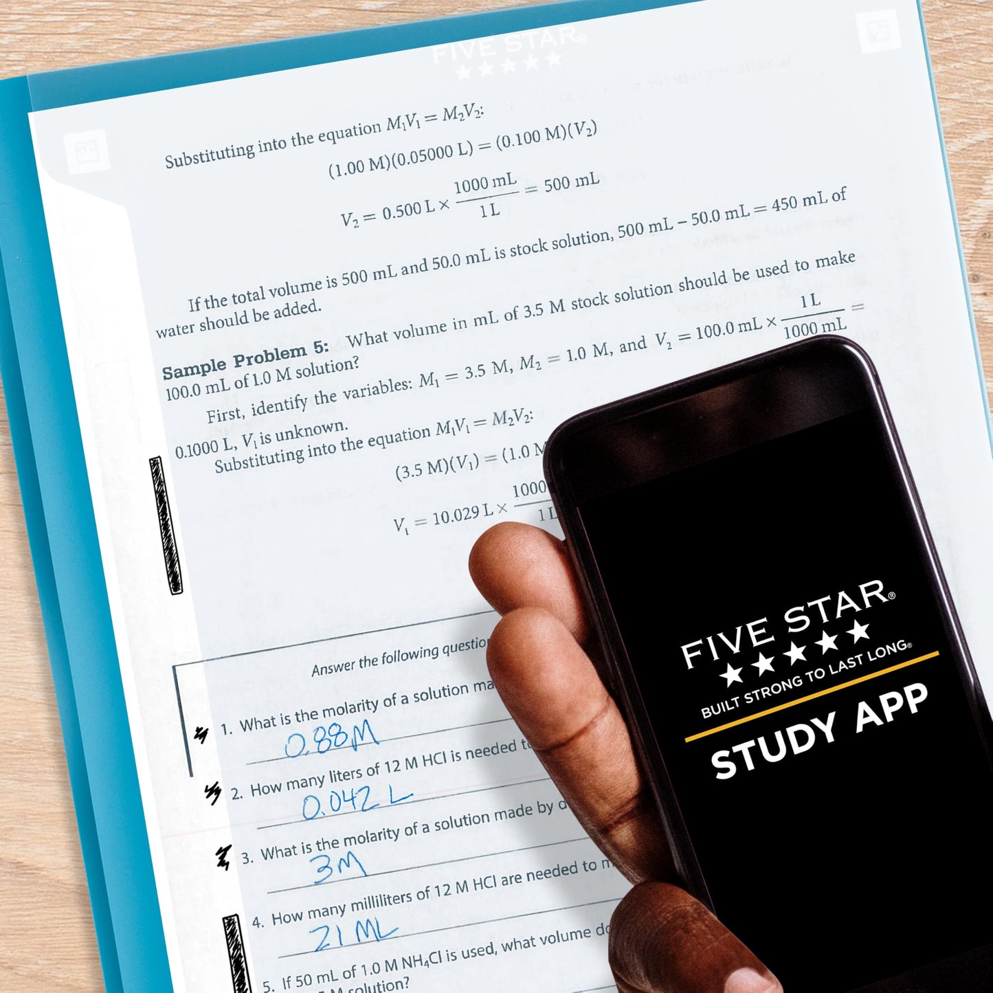 Five Star 2-Pocket Folder + Study App, 4 Pack, Plastic Folder with Prong Fasteners and Customizable Clear Cover, Holds 8-1/2" x 11" Paper, White, Purple, Yellow, Blue (340220B-ECM)