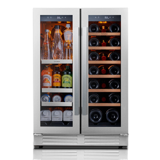 Ca'Lefort 24 Inch Wine and Beverage Refrigerator - 60 Can and 20 Bottle Wine Fridge Dual Zone 36-72°F, 3 LED Beverage Cooler Built in or Freestanding, Perfect for Home/Kitchen(4.10 cu.ft)