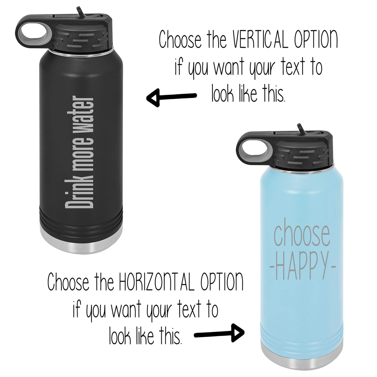 Personalized Water Bottle by Madi Kay Designs - Custom Laser Engraved, Insulated 18/8 Stainless Steel, Double-Walled, Copper Vacuum Insulated, Choose from 12 Fonts - 32 oz or 40 oz