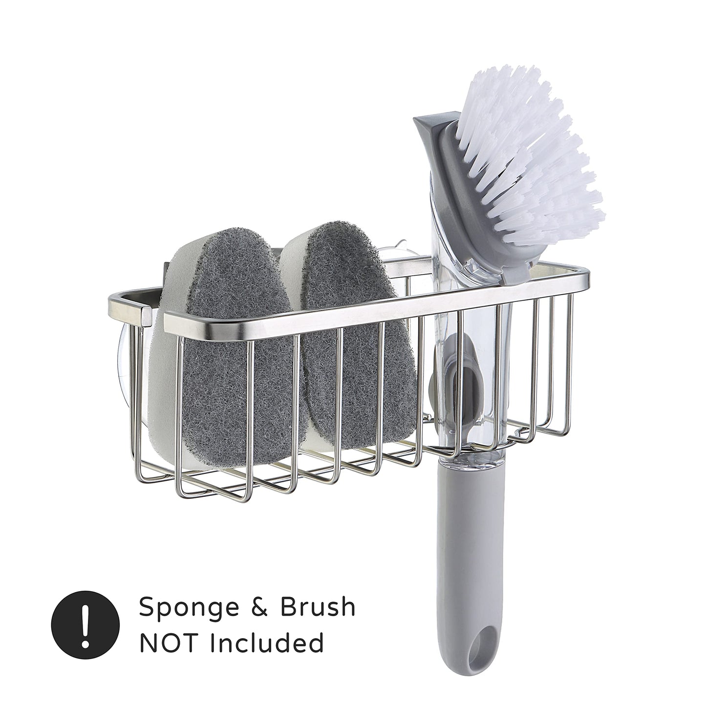 SunnyPoint NeverRust Deluxe Kitchen & Bathroom Sink Sponge Holder Organizer with Adhesive Mount - Additional Suction Cup Included – Sponge & Brush NOT Included – 7.4 x 3.3 x 2.75 Inch