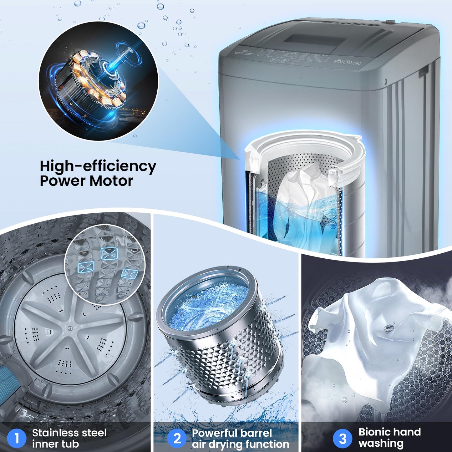 Nictemaw 17.8Lbs Portable Washing Machine, 2.4Cu.ft Full Automatic Portable Washer with 10 Wash Programs, 8 Water Levels & Drain Pump, Compact Laundry Washer for Home, RV, Dorm