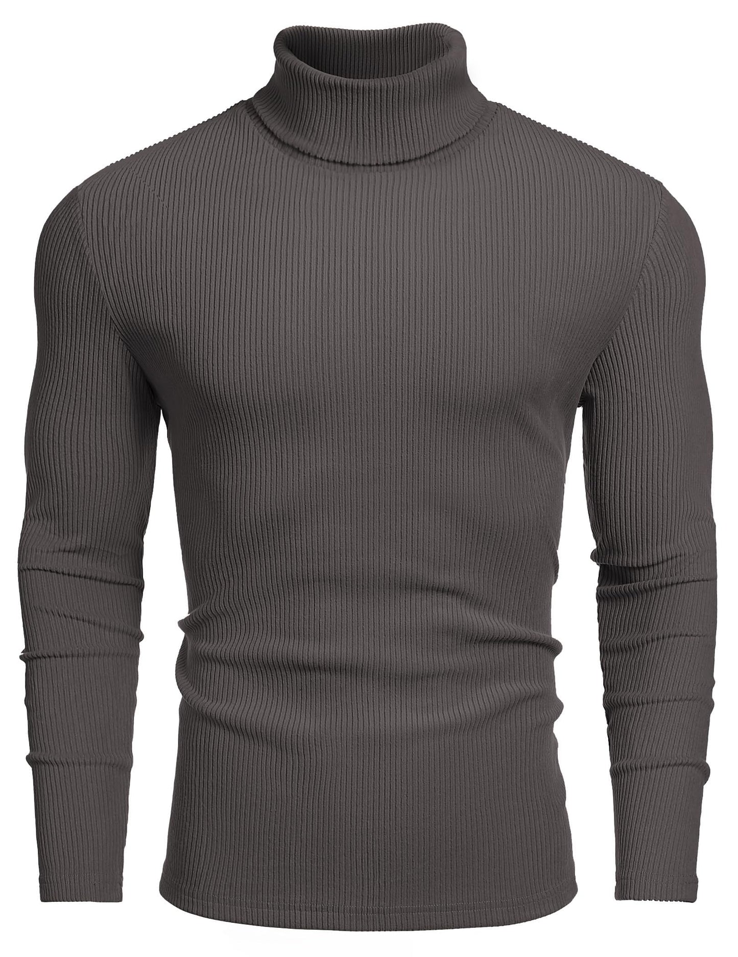 COOFANDY Mens Knitted Turtleneck Long Sleeve Turtle Neck Ribbed Pullover Sweater Thermal Casual High Neck Dark Gray