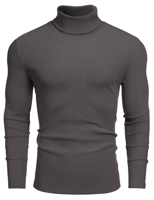 COOFANDY Mens Knitted Turtleneck Long Sleeve Turtle Neck Ribbed Pullover Sweater Thermal Casual High Neck Dark Gray