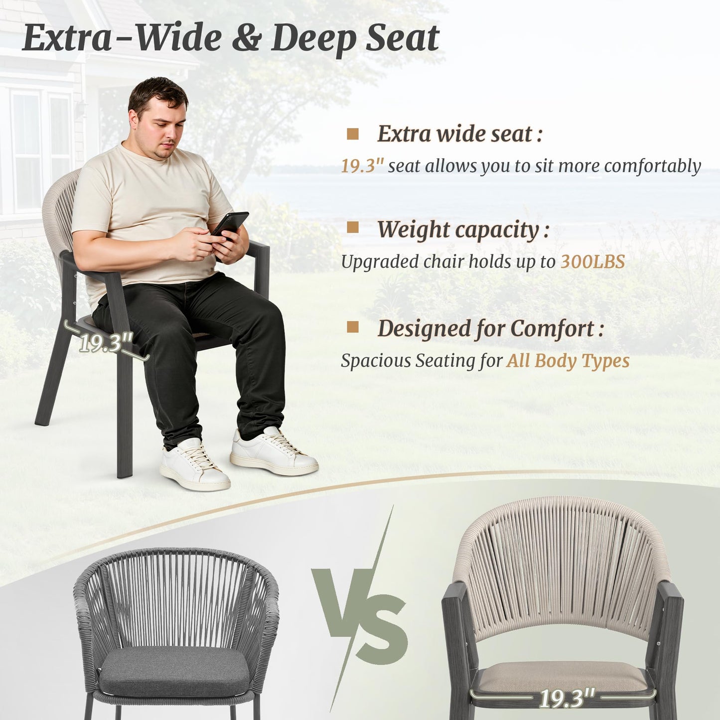 Cozyman Outdoor Dining Set 7-Piece, 59 Inch Patio Furniture Set with PE Wicker Chairs, All-Weather Resistant Aluminum Table for 7, Beige Almond